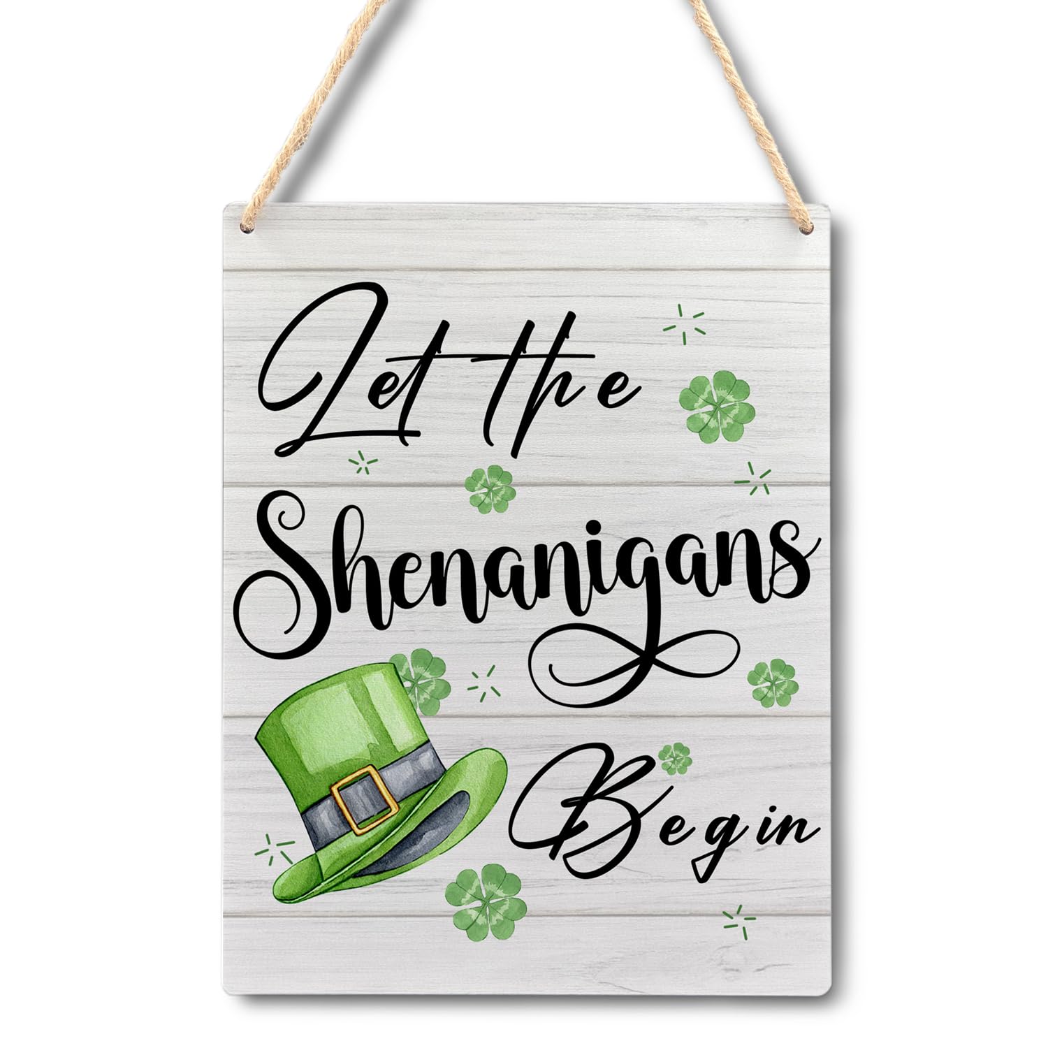 Let The Shenanigans Begin St Patrick's Day Wooden Sign - Wall Hanging Irish Home Decor, Office & Living Room Festive Accent for Celebrators, 12X6 Inch