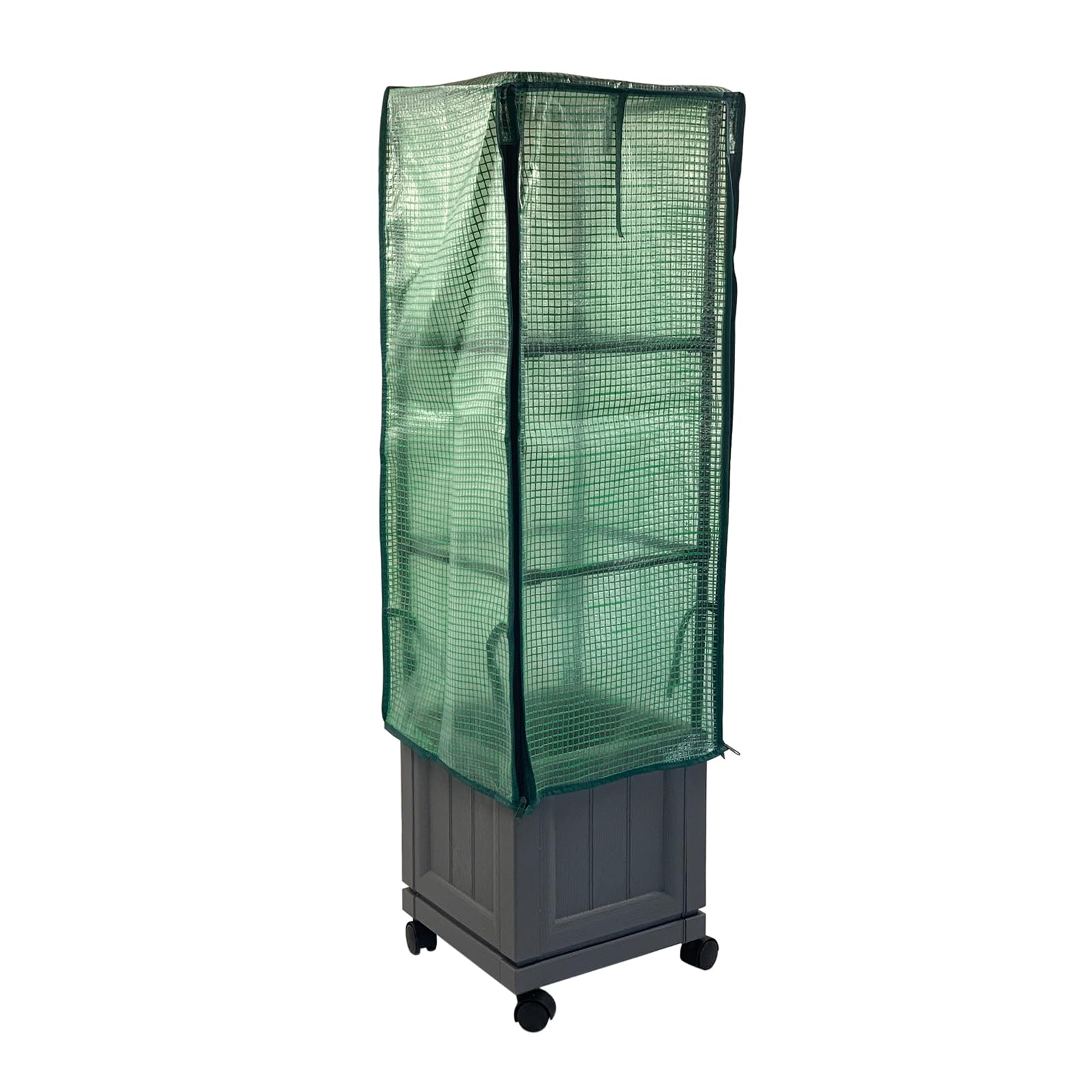 HTI living Pflanzkübel mit Rankgitter und Folienabdeckung Nessa 30x30 cm Gewächshaus Frühbeet mit Rollen für Balkon