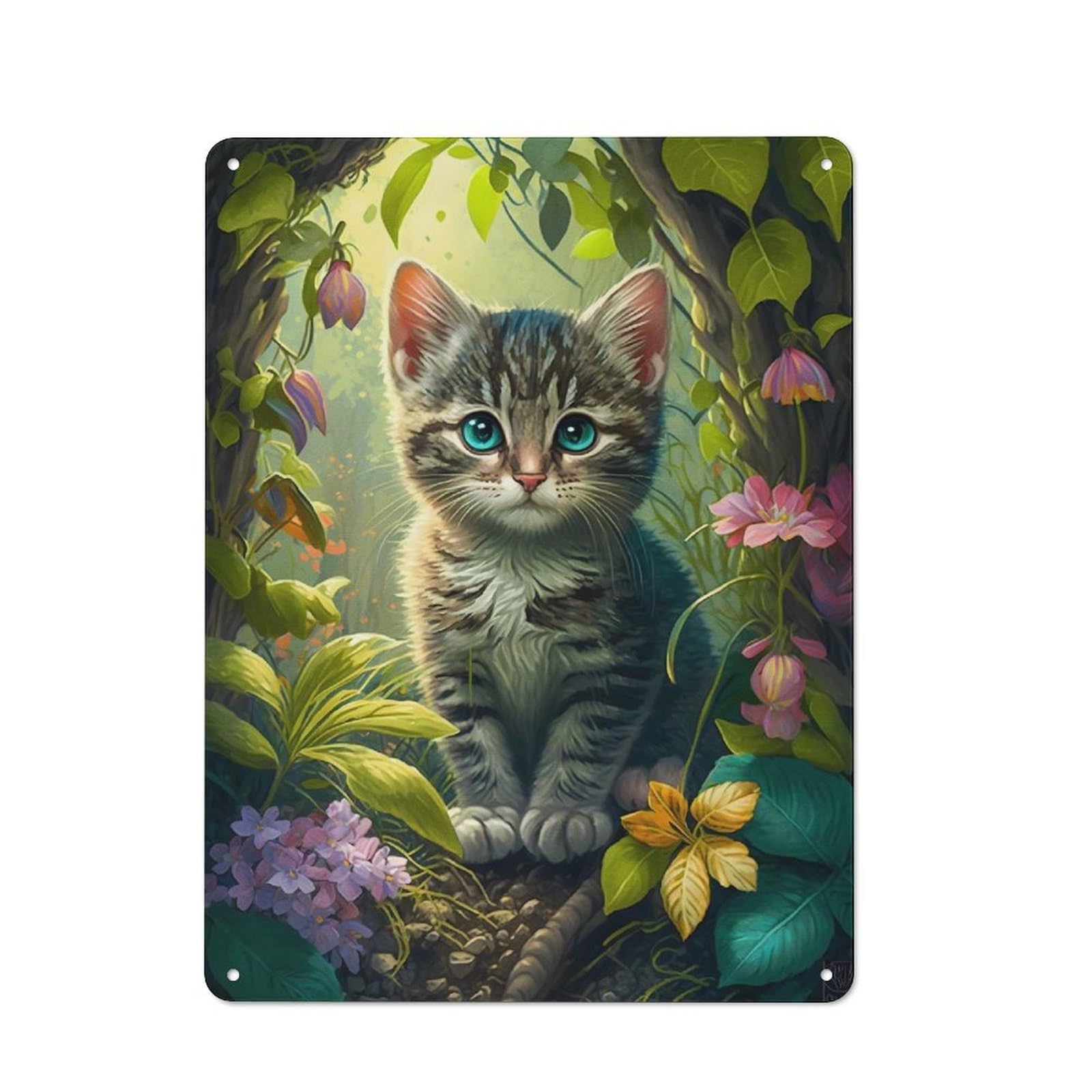 Junmoney Cute Kitten 3 Retro Metal Wall Decor 40X30cm, Tin Wall Sign For Bakery, Diner, Cafe Or Family Room