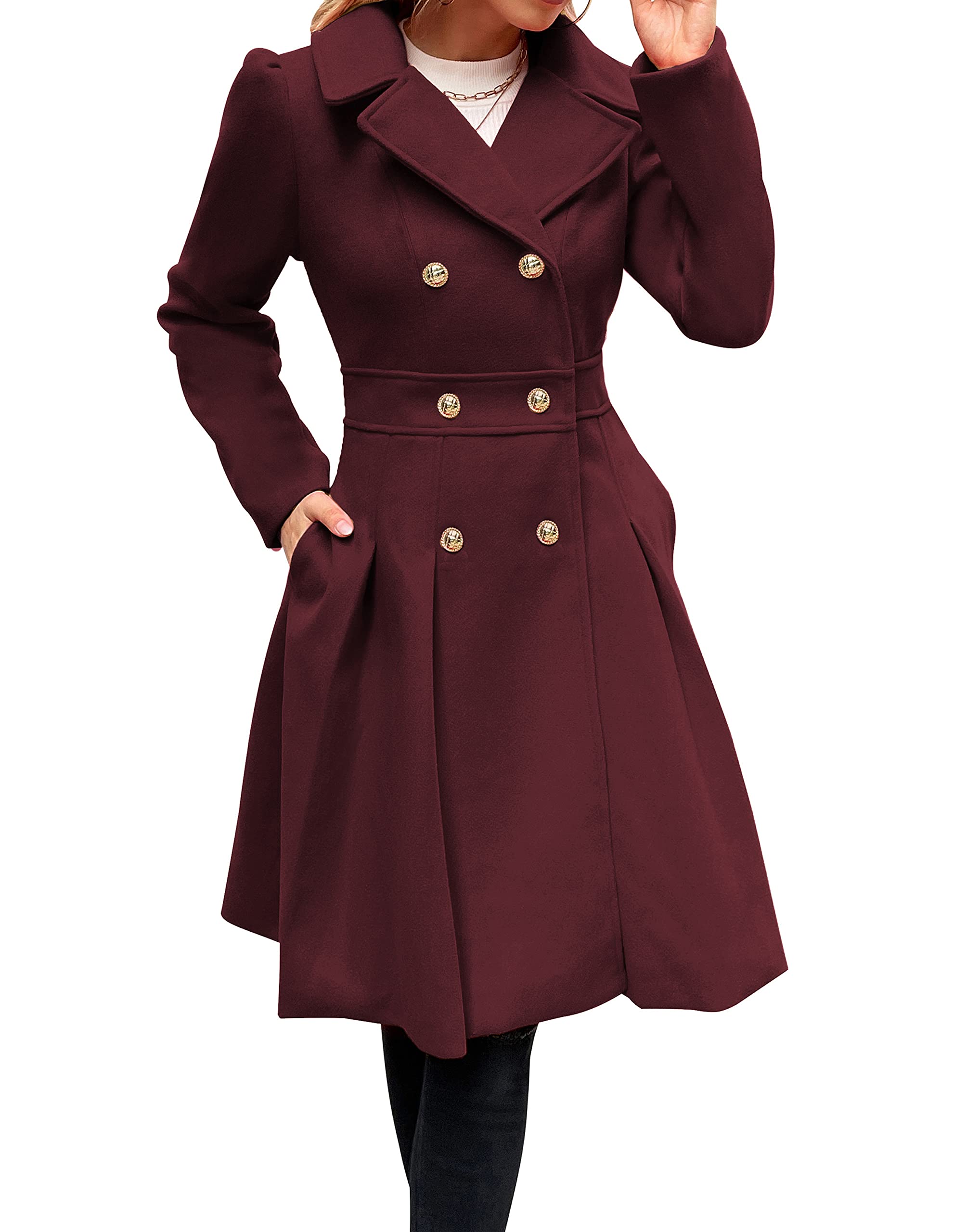 GRACE KARIN Abrigo Doble Botonadura Para Mujer Elegante Coat Lana Elegante Trench