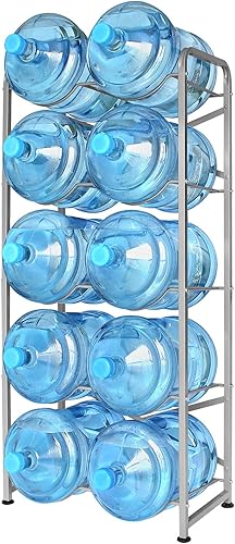 Miniatura 8 de Ationgle Soporte para botellas de agua de 5 galones para 10 botellas, 5 niveles resistente con marco de refuerzo para cocina y oficina, color negro