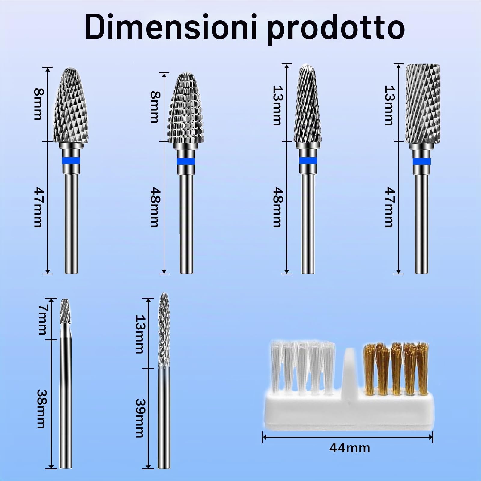 6 Pezzi Punte Fresa Unghie, Punta da Trapano per Unghie in Carburo di Tungsteno, 1 Pennello, 3/32 Pollici Punte Fresa Cuticole per Manicure e Pedicure,Rimozione Gel (StilC)