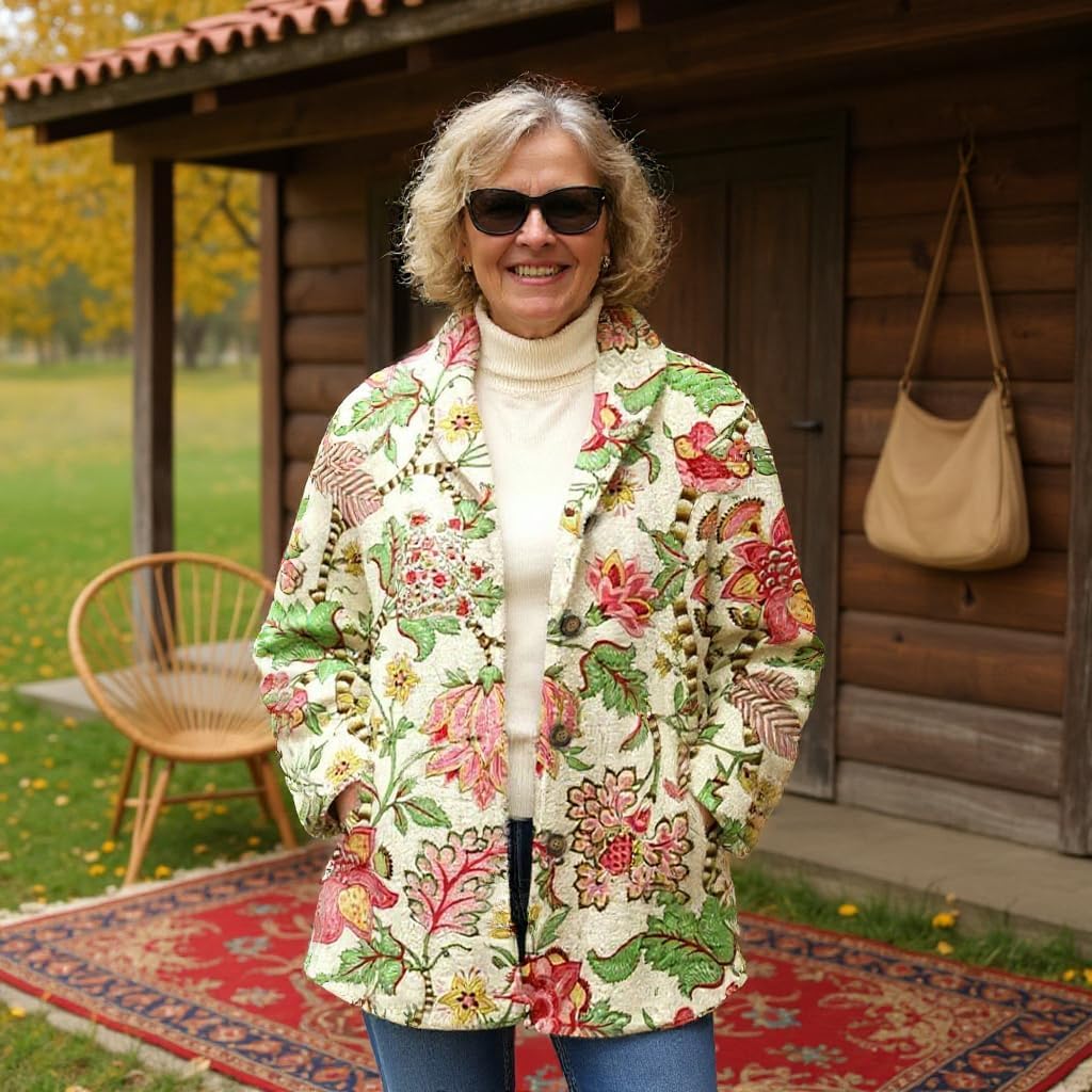 Akivide Women's Boho Colorful Floral Graphic Print Oversized Coat Winter Warm Long Sleeve Fleece Outerwear with Pockets - Image 3