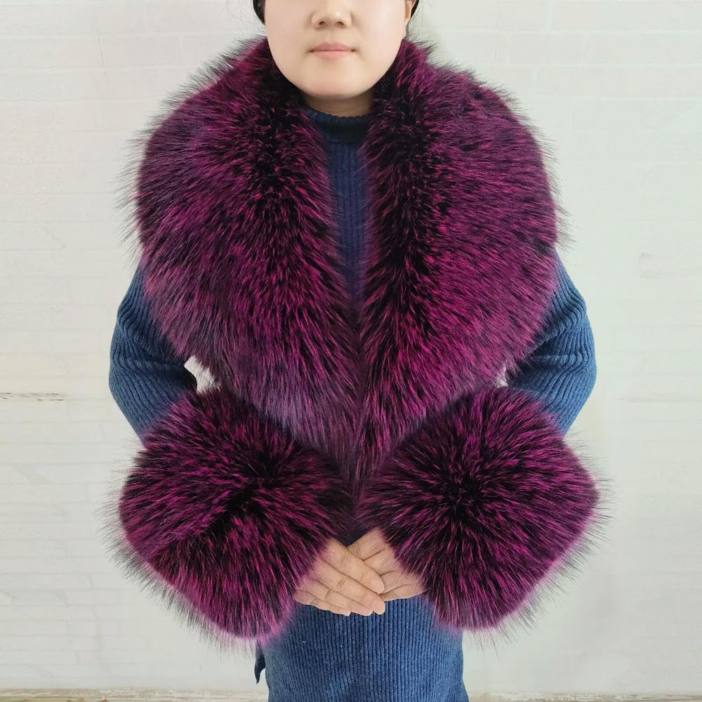 ROCILA Winter Faux Fur Collar Imitation Fur Scarf Cuffs Set Luxury Fur Shawl Wraps Women Men Coat Large Size Neck Warmer Furry Scarves