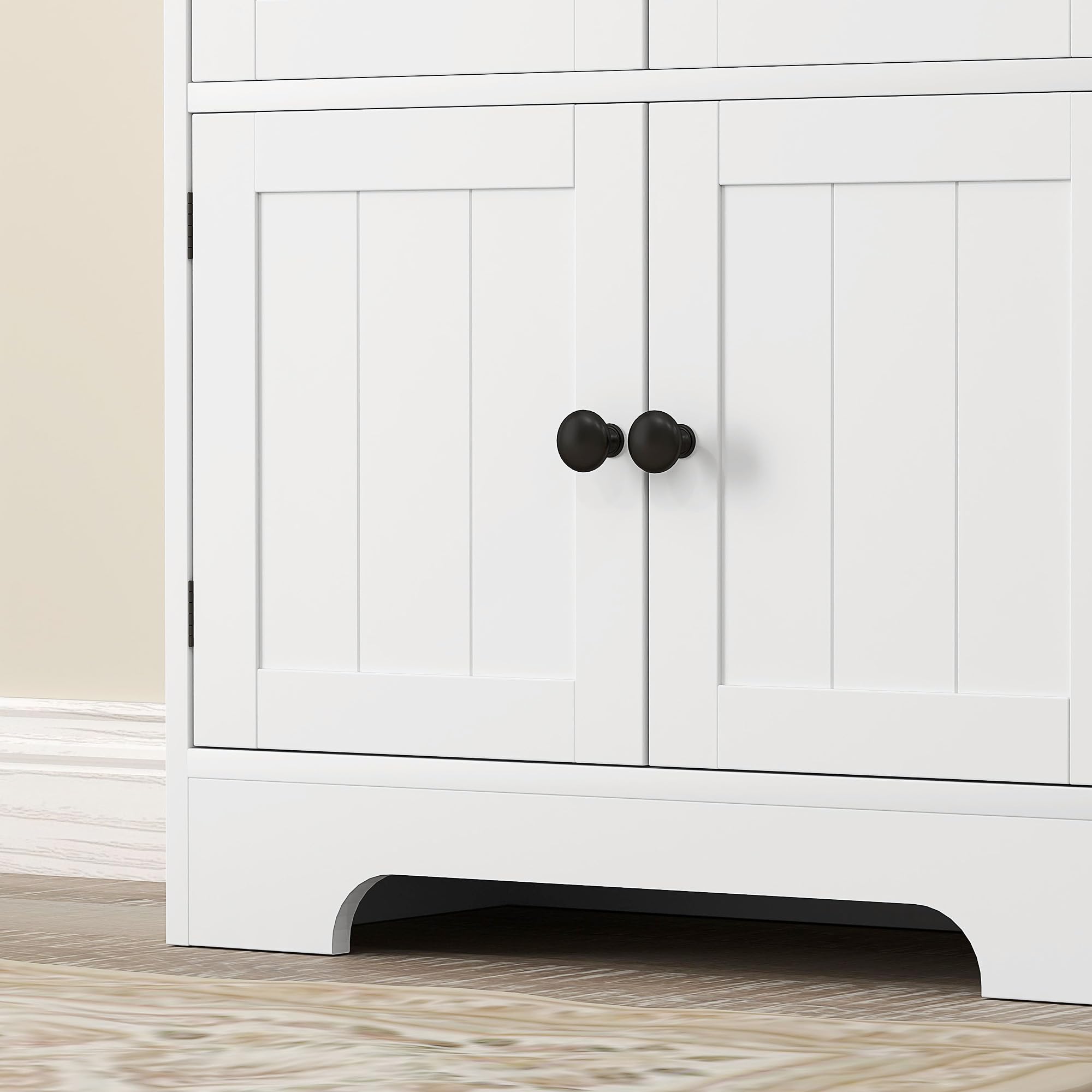 HOMCOM Credenza da Cucina a 4 Ante con 2 Armadietti, Mobile da Soggiorno e Salotto con Ripiano Regolabile e Dispositivo Antiribaltamento, 58.2x30x123 cm, Bianco