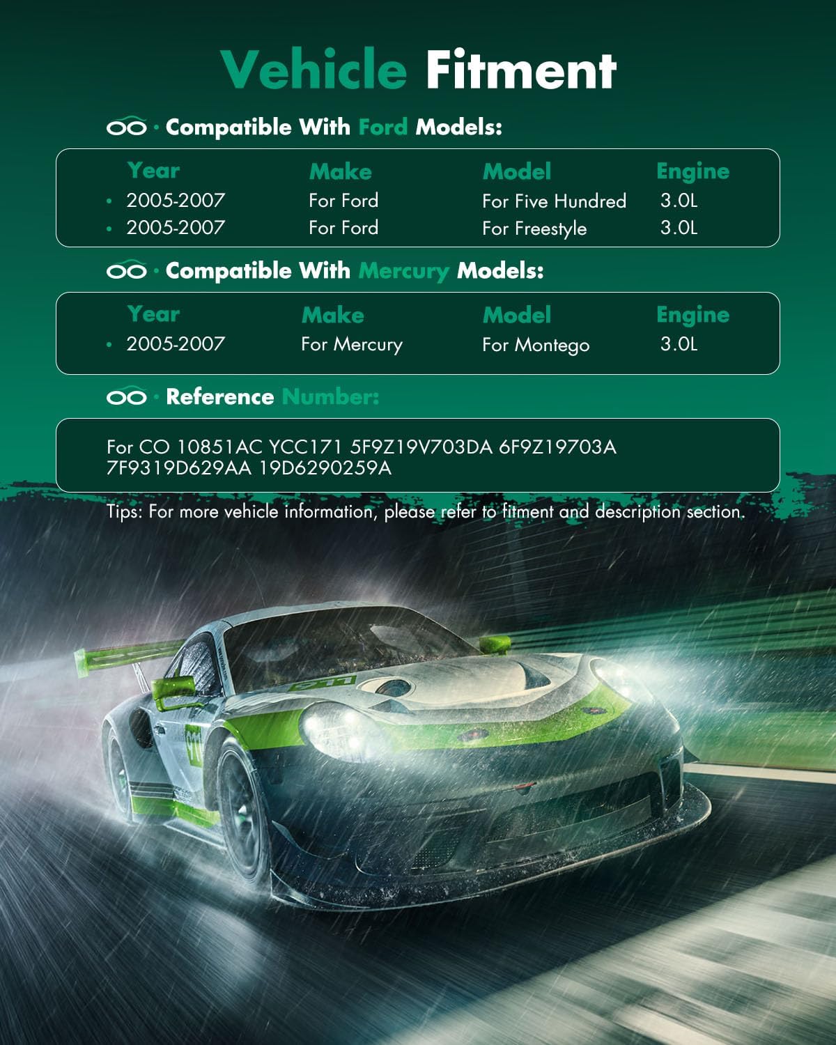 SCITOO AC Compressor fit for ford for Five Hundred 3.0L 2005-2007, Air Conditioning Compressor fit for ford for Freestyle 3.0L 2005-2007, for Mercury for Montego 2005-2007 CO 10851AC 10346730