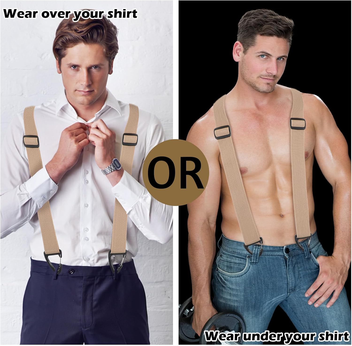Hidden Suspenders for Men, 1.5" Y-Back Belt Loop Suspenders Design Under Clothes with 3 Snap Loop Clips Wide Elastic Under Clothing Suspender for Suits Jeans