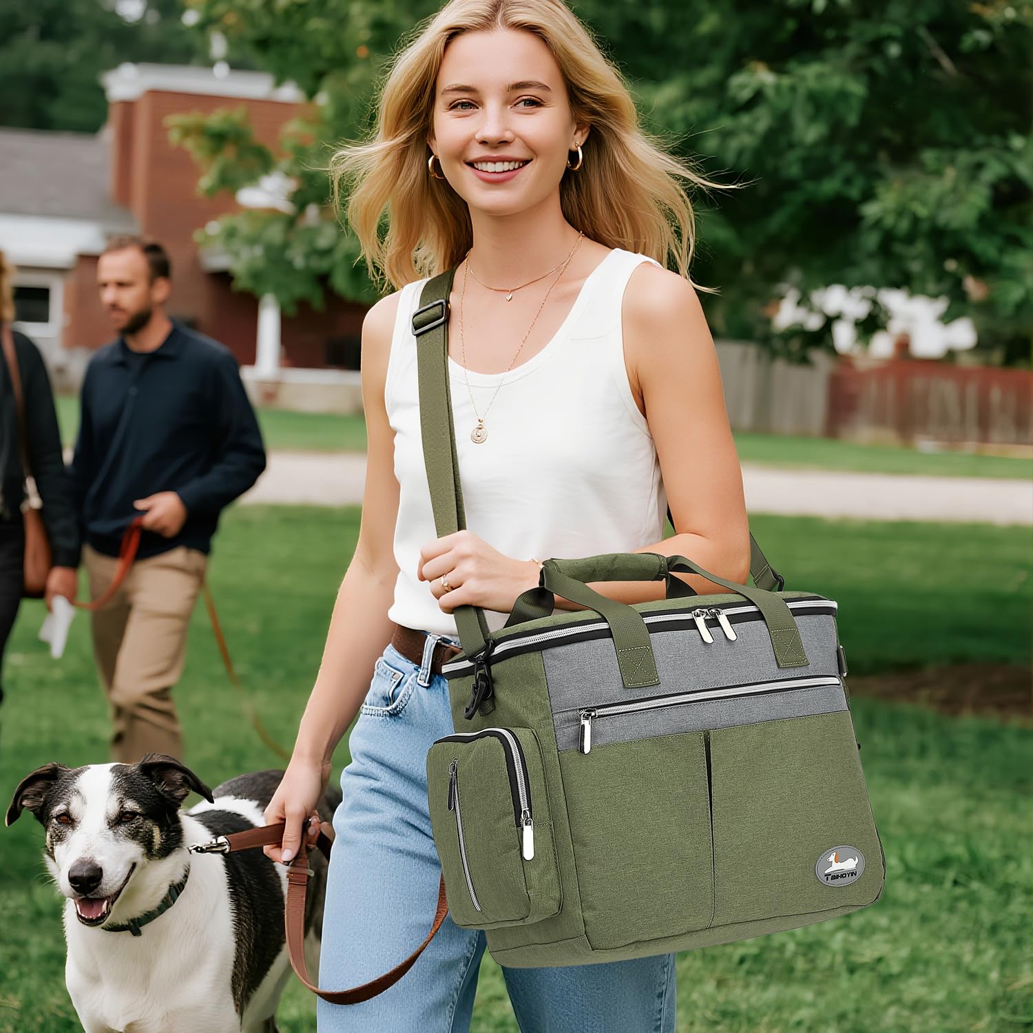 Hunde Reisetasche Flugzeug Haustier Reiseset für Hundezubehör mit 2 Futtertasche + 2 Zusammenklappbare Schüsseln + Fütterungsmatte + Hundeleckerli Tasche, Hundetragetasche für Unterwegs, Grün