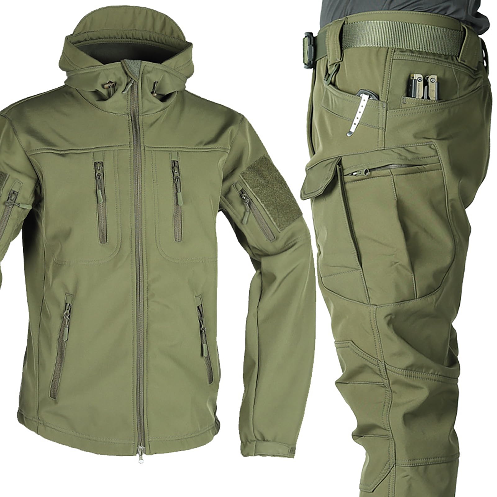 Set Completo da Sci da Uomo in 2 Pezzi, Giacca Softshell, Tuta Snowboard, Set di Tute da Combattimento Militari Impermeabili, Giacca E Pantaloni Tattici, per attività All'Aperto