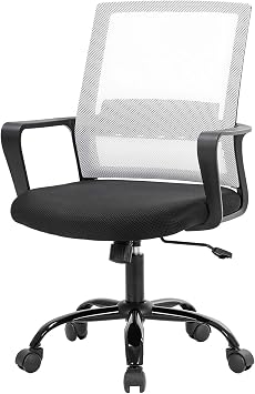 Ergonomic Office Chair with Lumbar Support - Adjustable Swivel Rolling Mesh Desk Chair for Conference Room, Home & Executive Use, Comfortable Computer Task Chair for Adults White
