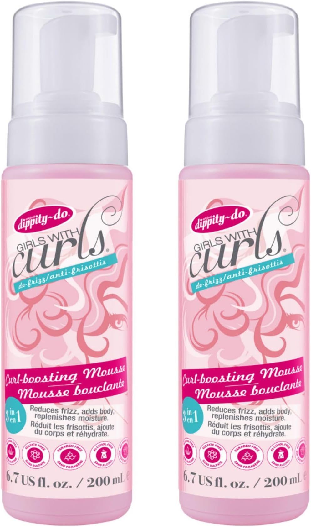 Girls With Curls Curl Enhancing Mousse, Light, 3-in-1 Defining Foaming Mousse for Curly Wavy Hair, Hibiscus, Olive Oil, Anti Frizz Bouncy Curls For Women, Air Dry, Alcohol Free, 2 Pack