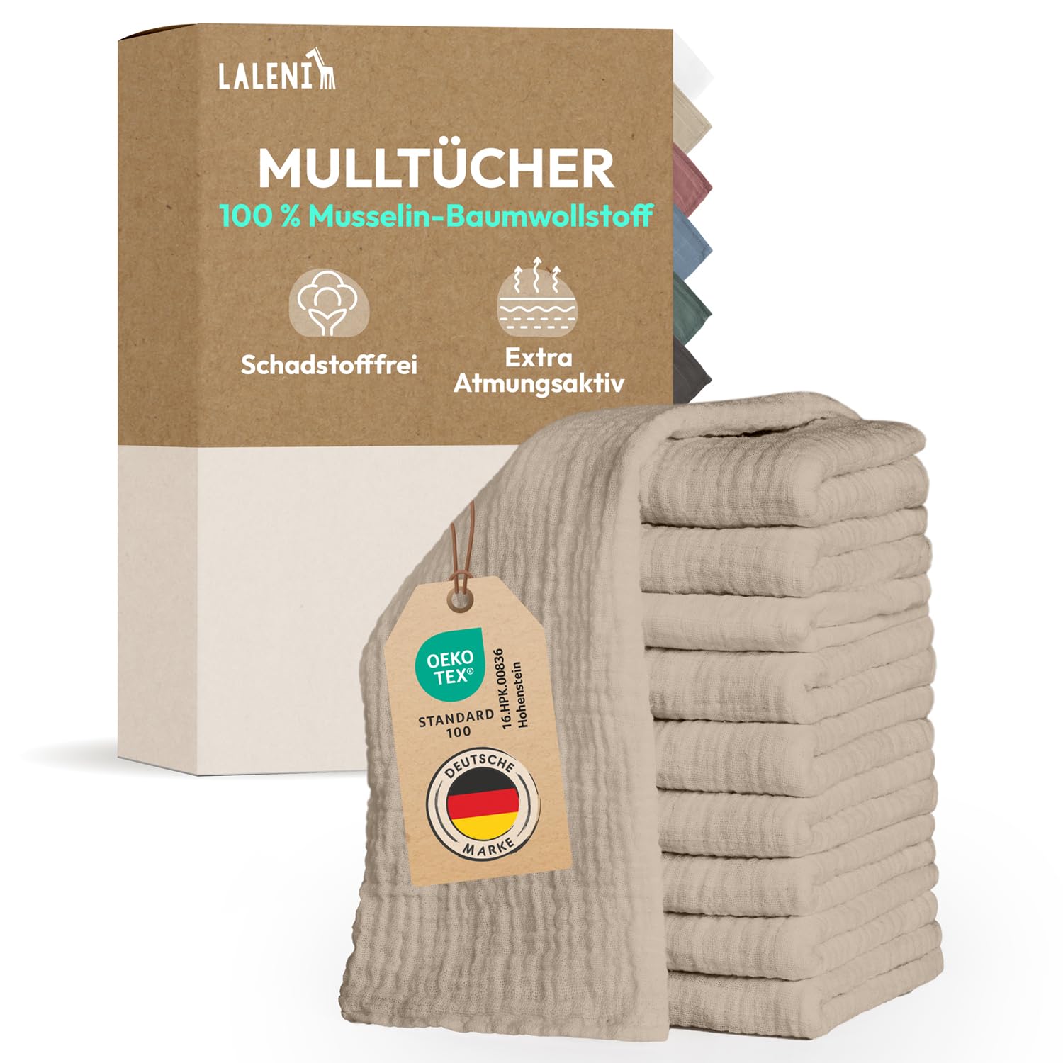 Laleni Spucktücher Baby im 10er Set aus Reiner Baumwolle - schadstofffreie Mulltücher weich 70x70 - saugstarke Mussellintücher Baby - Musselin Tuch als Mullwindel waschbare Mulltücher - Beige