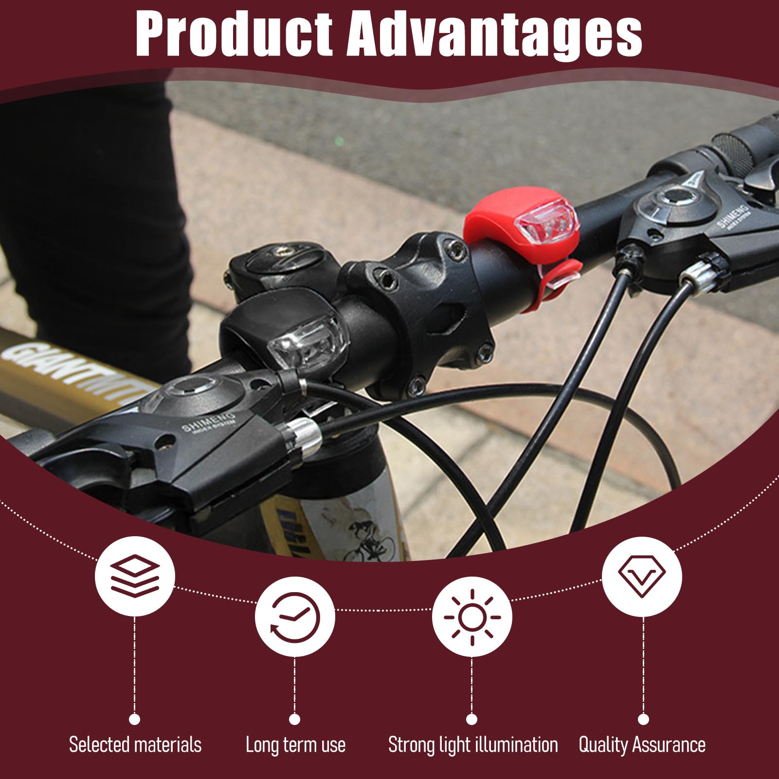 Lot De 8 Lumières LED Silicone Pour Vélo - 4 Rouges, 4 Noires - 3 Modes (fixe, Clignotant, Avertissement) - Piles Incluses - Étanche IPX4
