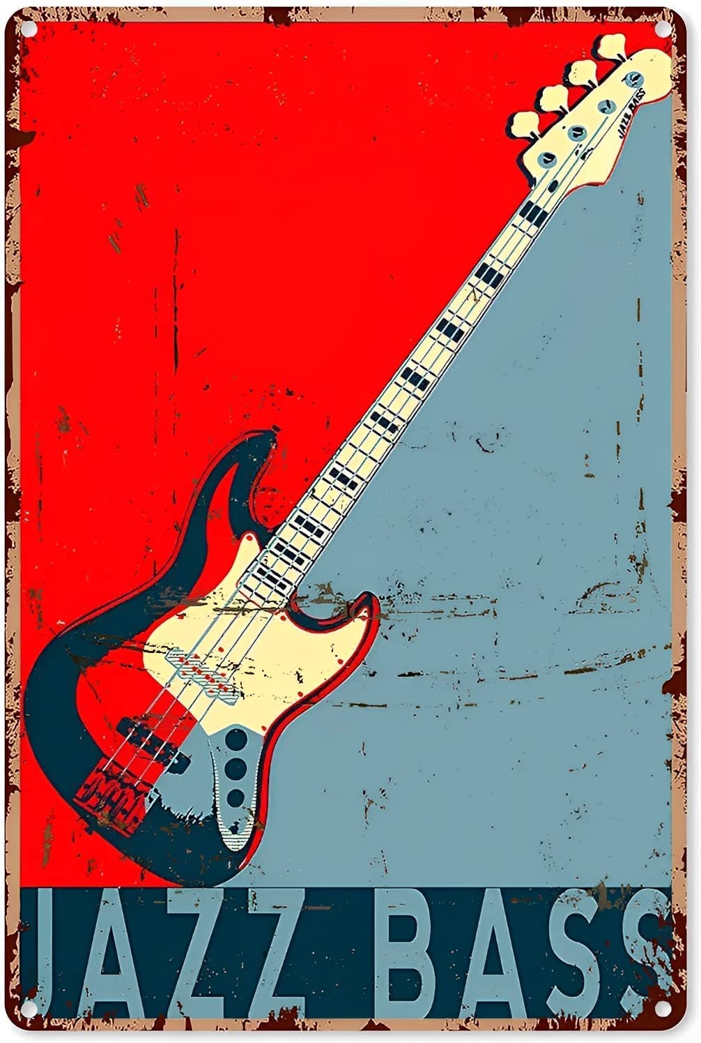 Music Metal Artwork Jazz Bass Electric Guitar Musical Instrument Fender Jazz Bass Guitar Metal Sign Vintage Wall Decor for Restaurants, Cafes Pubs Garage Boy's Room Wall Decor 8x12 Inch