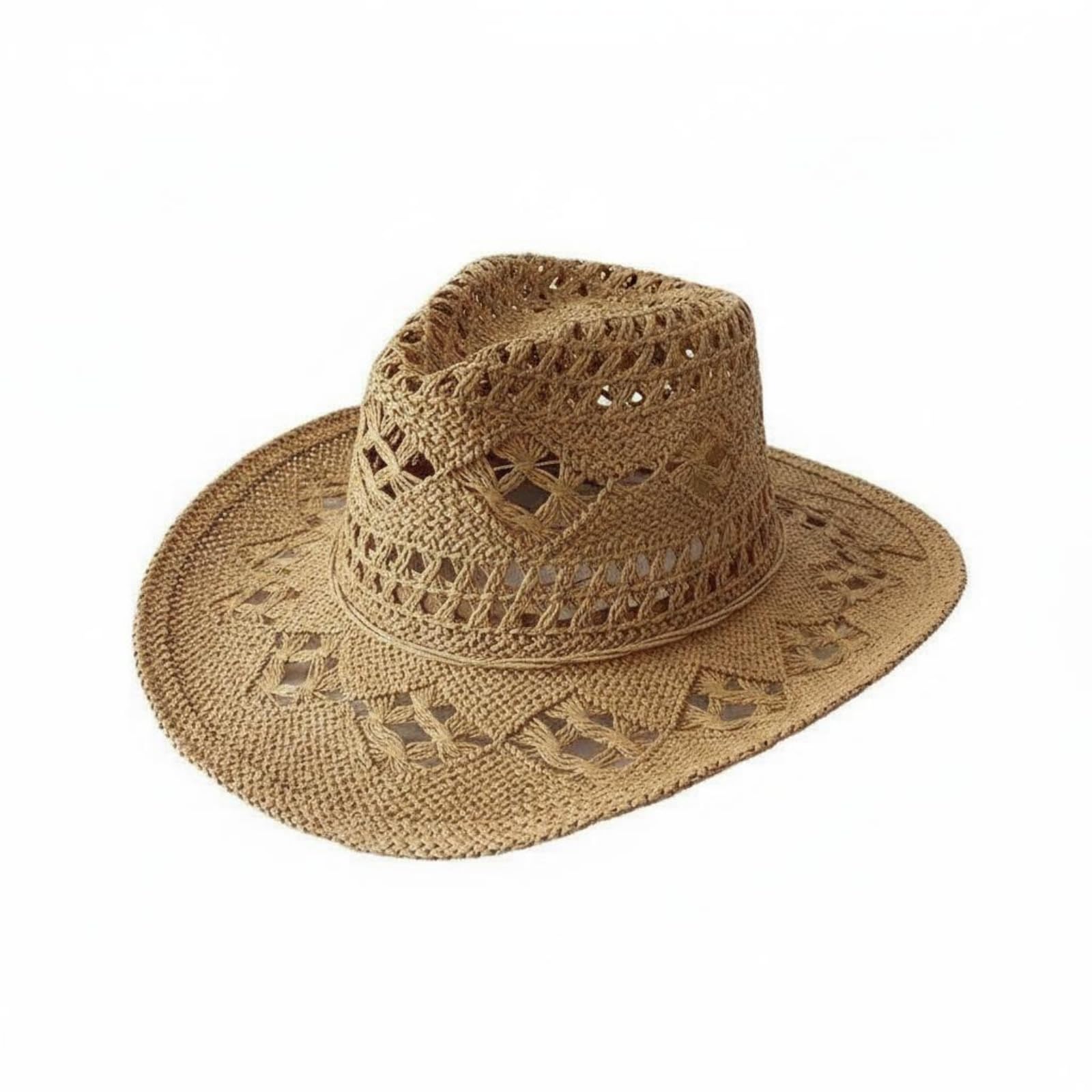 Jazz Hat Handmade Woven Sun Hat Hollow Out Design Headwear, Khaki-image-33