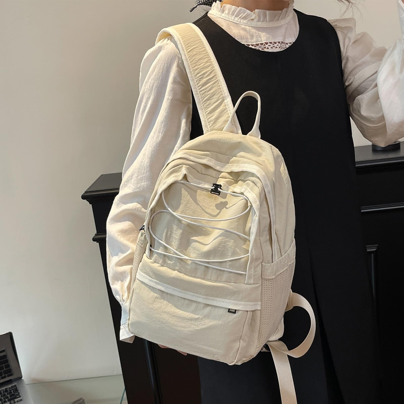 Zaino Sportivo All'aperto Ultraleggero Piccola Borsa da Alpinismo per Il Campeggio degli Studenti Uso Quotidiano-Beige