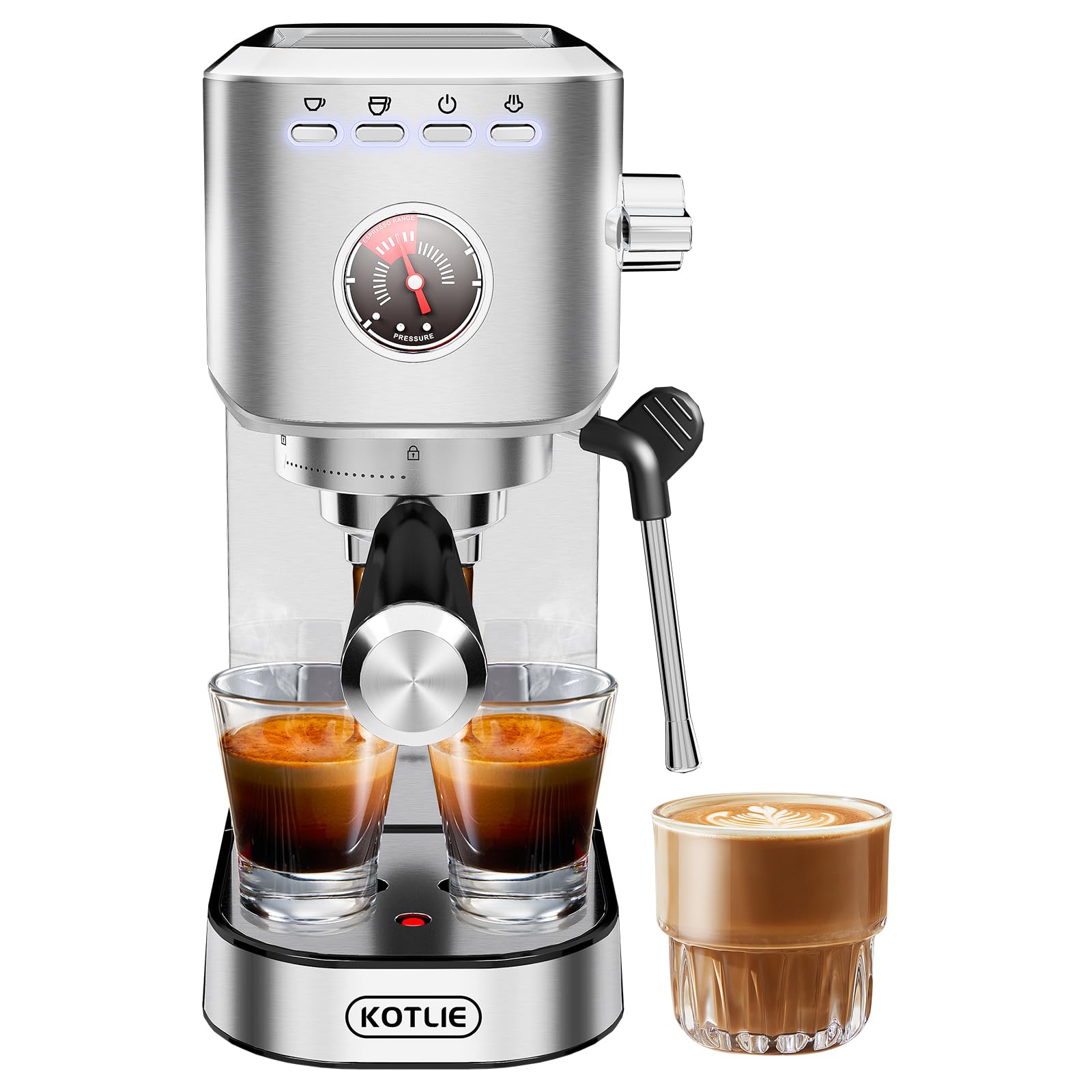 KOTLIE CM5080 Macchina per Espresso, Macchine per Cappuccino Con Montalatte e Manometro Visivo,20 Bar,1350 W,1 L Rimovibile Serbatoio