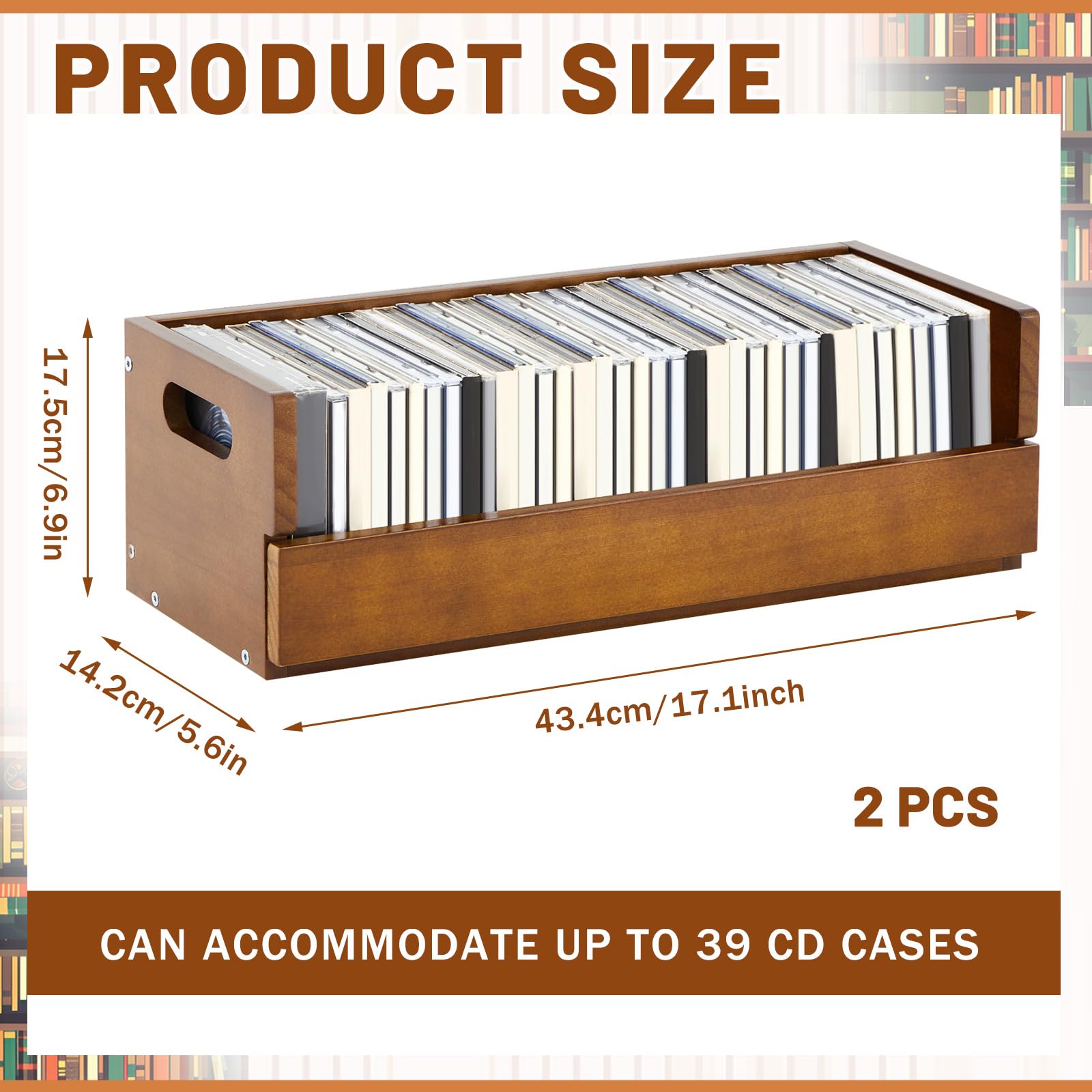 Namalu 2 Boîtes de Rangement en Bois pour CD Étagère de Rangement avec Poignées de Transport pour Boîtiers de Films DVDs Cassettes, Chaque Peut Contenir Jusqu'à 36 CDs, Marron