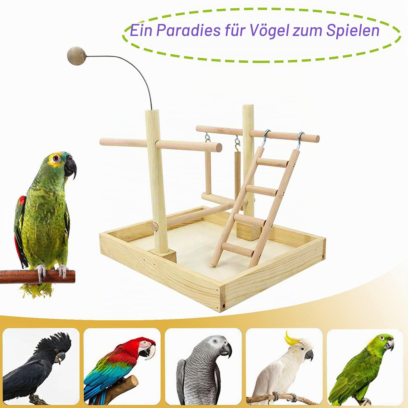Nymphensittich Spielplatz Holz Barsch, mit Feeder Cups, Papagei Spielzeug Schwingen, Training Aktivitäten für Wellensittich Sittich, Parrot Intelligence Spielzeug #8