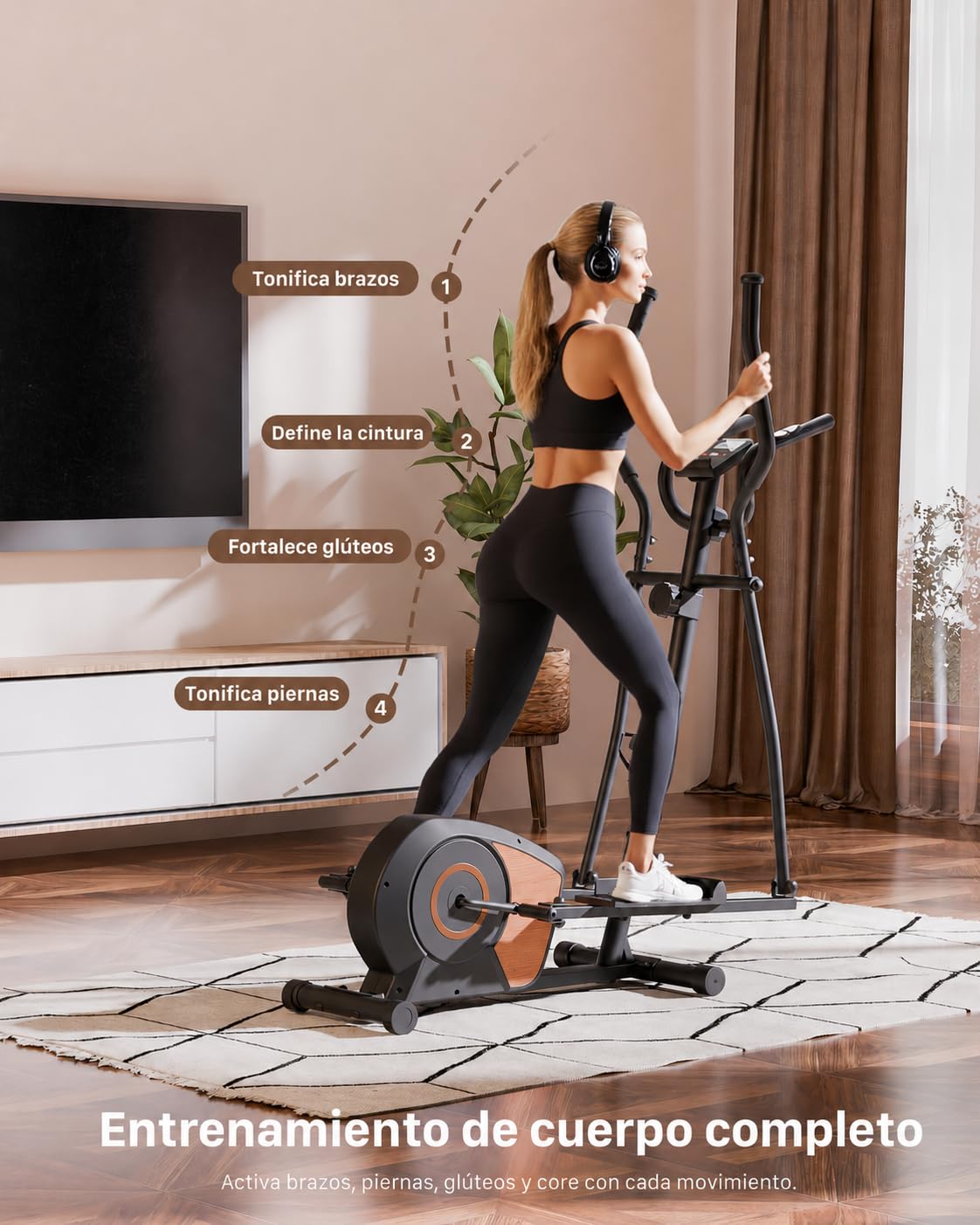 Bicicleta Elíptica para Casa, Aeriflo S100 Magnética con Bluetooth y App, Ultra Silenciosa <20dB, 16 Niveles de Resistencia, Volante 6 kg, Monitor LCD y Pulsómetro, Compacta para Piso y Apartamento