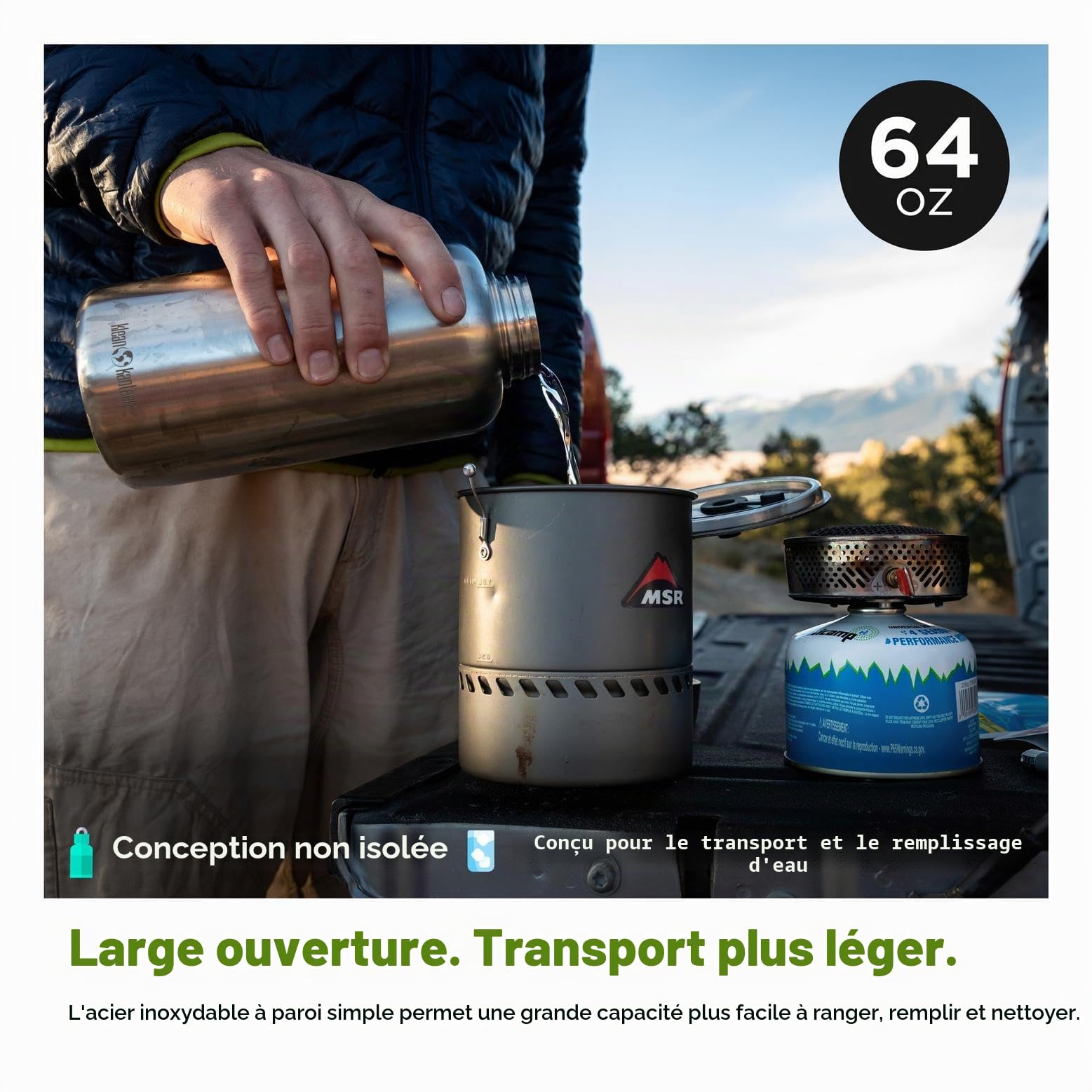 Klean Kanteen Gourde large pour homme en acier brossé Taille unique