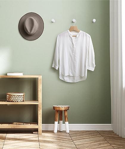 Miniatura 7 de NAUMOO Ganchos de pared blancos de madera, paquete de 4, gancho decorativo montado en la pared, clavijas de madera modernas para colgar sombrero,