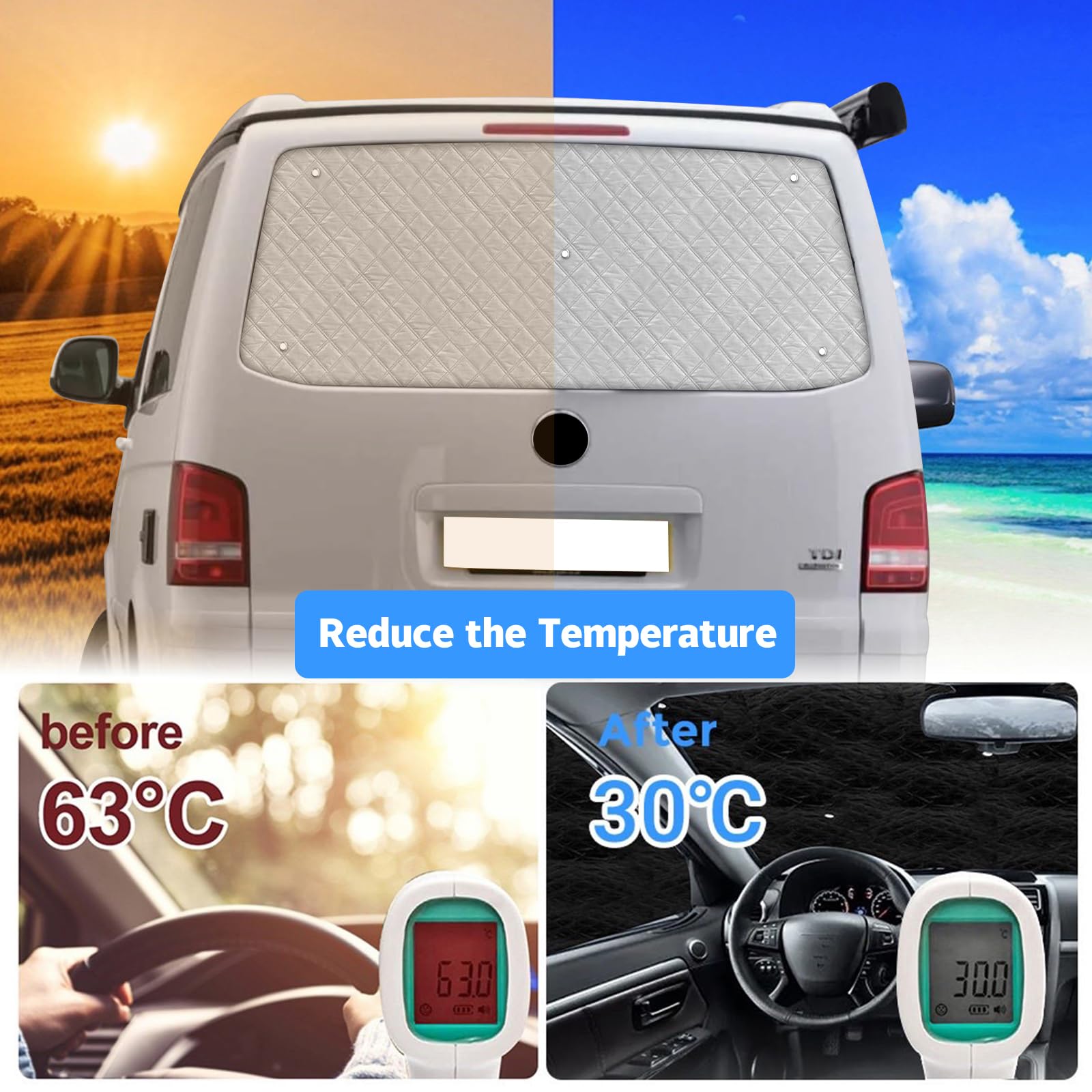 Parasole per Lunotto Posteriore Auto per VW T5 T6 2003-2024, una Porta Copri Sole Lunotto Posteriore Tenda Parasole Protezione Solare Anti - UV