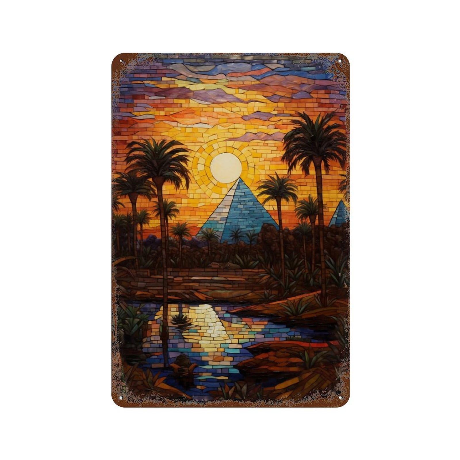 Rusty Metal Tin Sign Stained Glass Desert Sunset-1 11.8"x7.9", Classic Wall Plaque for Cafe, Home Bar And Lounge Decor