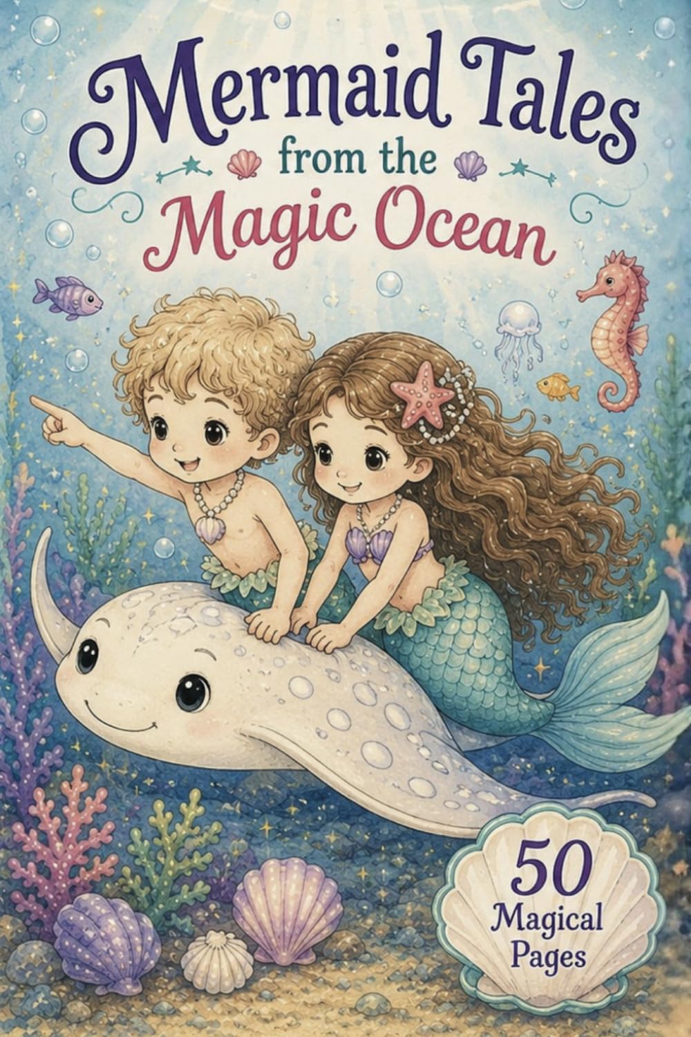 Mermaid Tales from the Magical Ocean: 50 Magical Mermaid Coloring Pages for Kids Ages 4-12 Featuring Dolphins, Sea Turtles, Coral Castles and Underwater Adventures