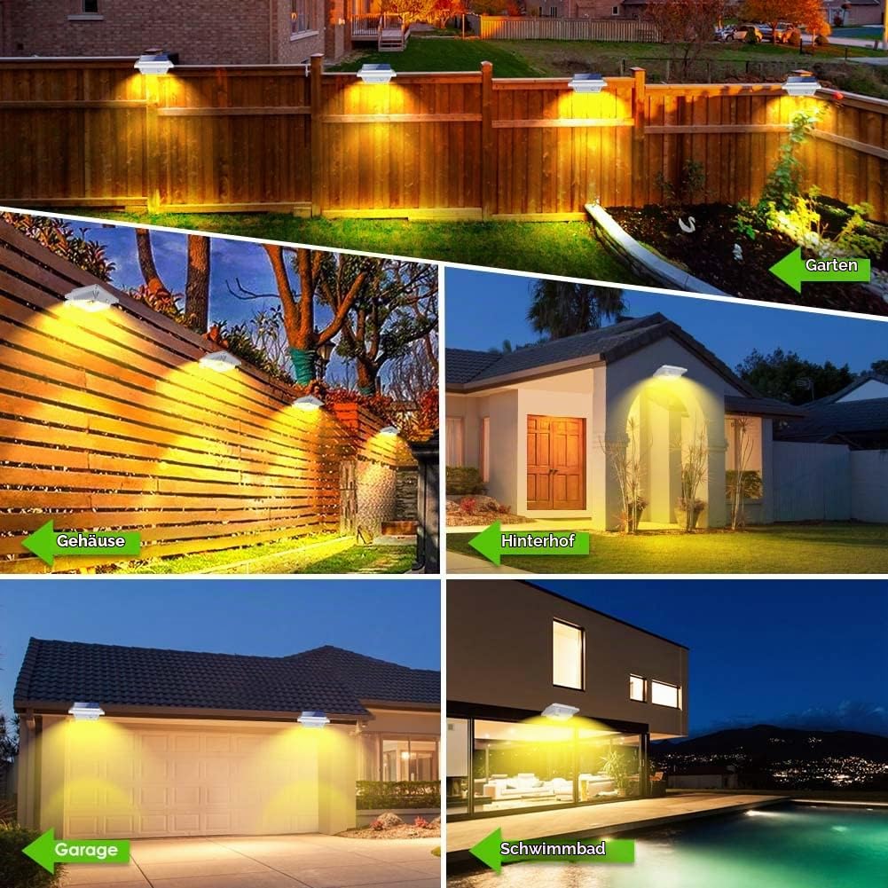Dachrinnen Solarleuchte für den Außenbereich, 8er Solarlampen für Außen Garten, Wasserdichte 40 LEDs Zaunbeleuchtung, Weiße Solar Wandlampe Warmweißes Solarlicht für Garage, Terrase