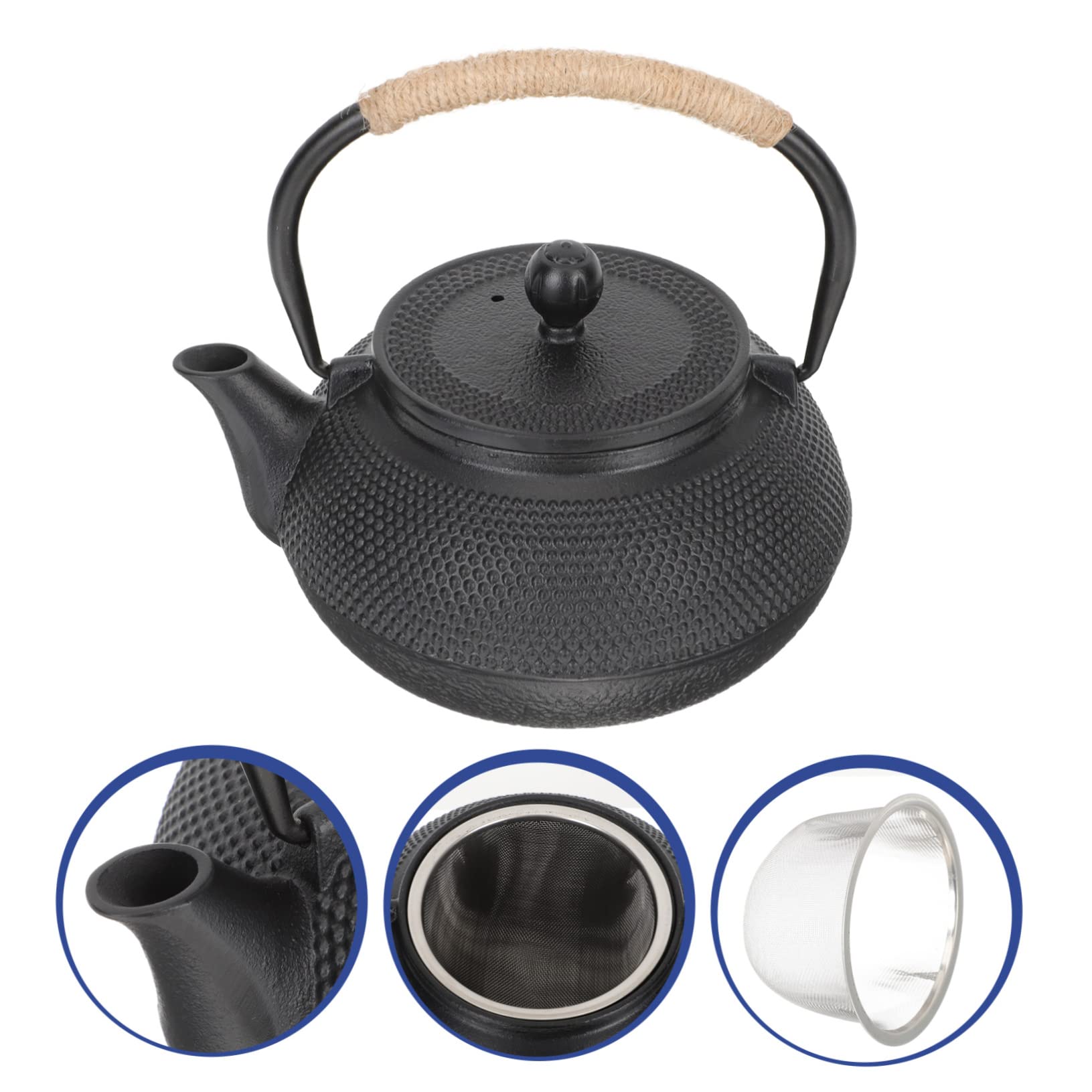 Tetera de Hierro Fundido Tetsubin Negra de 800ml para Té | Infusor, Asa Cómoda, Limpieza Sencilla Retención Térmica, Uso Doméstico, Acabado Tallado