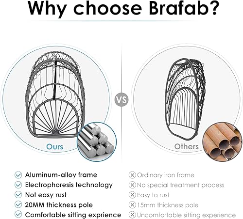 Miniatura 2 de Silla de mimbre para colgar con diseño de huevo Brafab, marco de aluminio y cojín resistente a los rayos UV, para interiores y exteriores, patio,