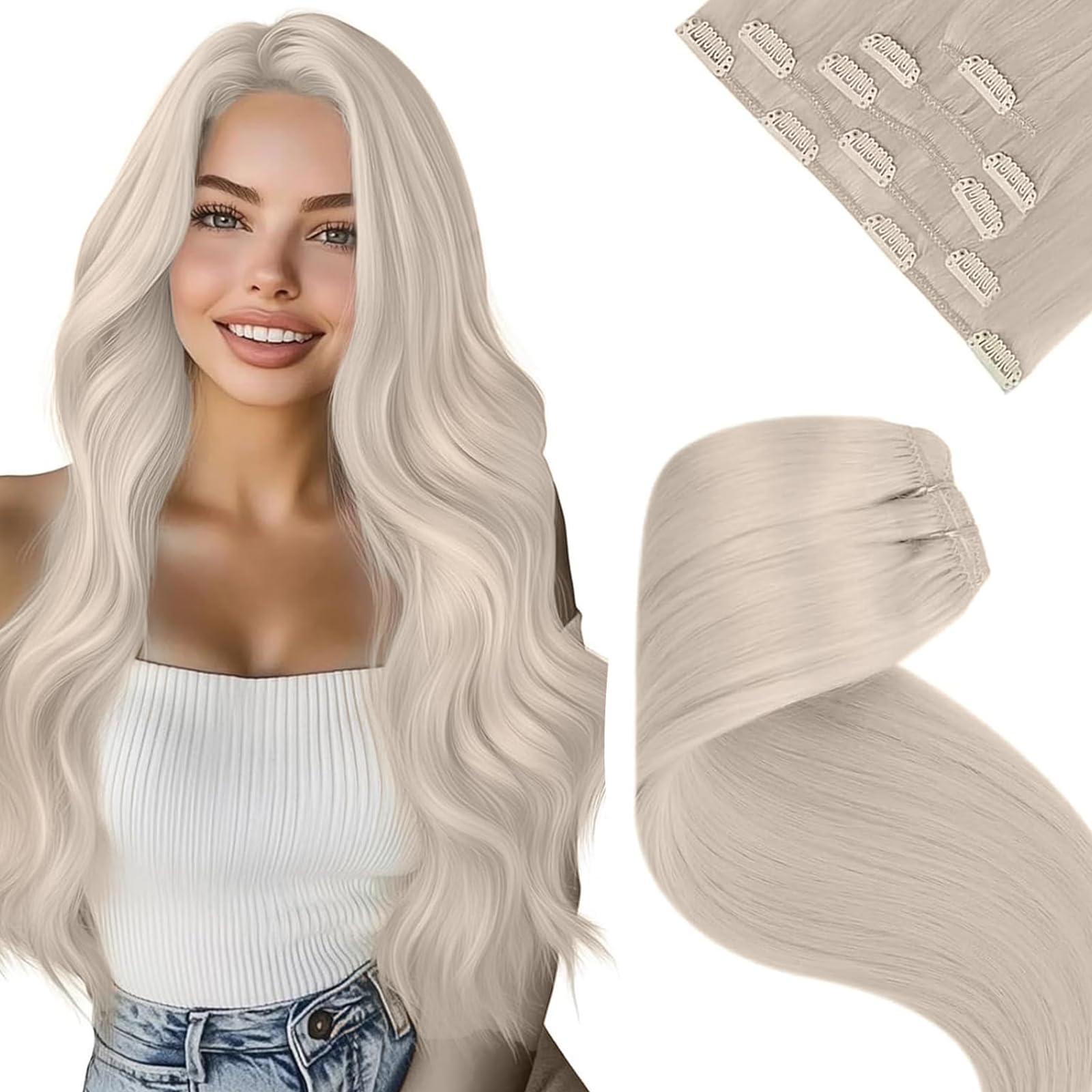 LaaVoo Hair Extensions Clip in Real Human Hair Brown Clip in Hair Extensions Dark Brown Full Head 16 Inch 120g 7pcs Remy Straight Hair Double Weft #4 — view 92