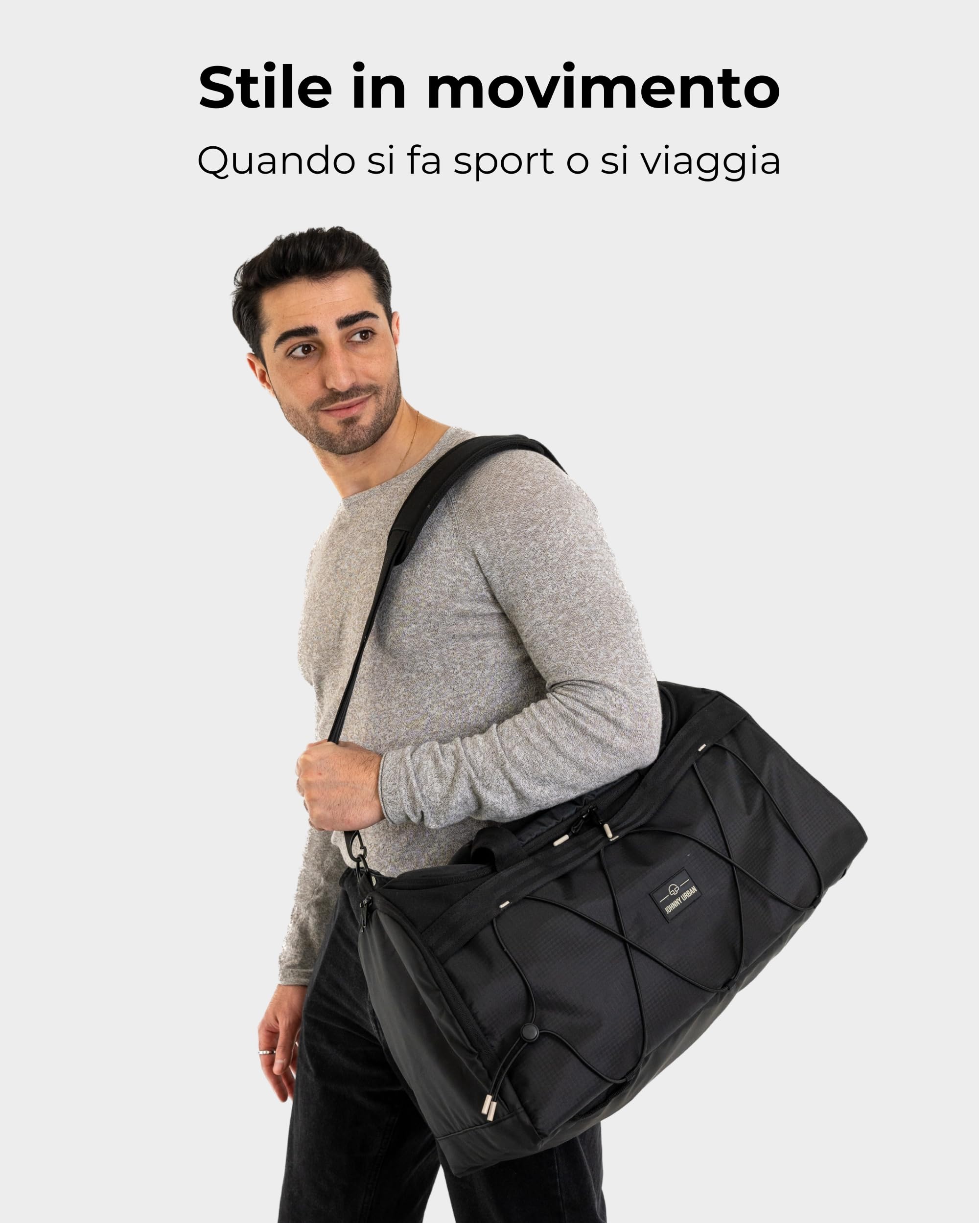 Johnny Urban Borsone Palestra Uomo Donna Nero - Shawn - Borsa Sportiva e Zaino 2 in 1 - Borsa da Viaggio Con Scomparto Per Le Scarpe - Idrorepellente