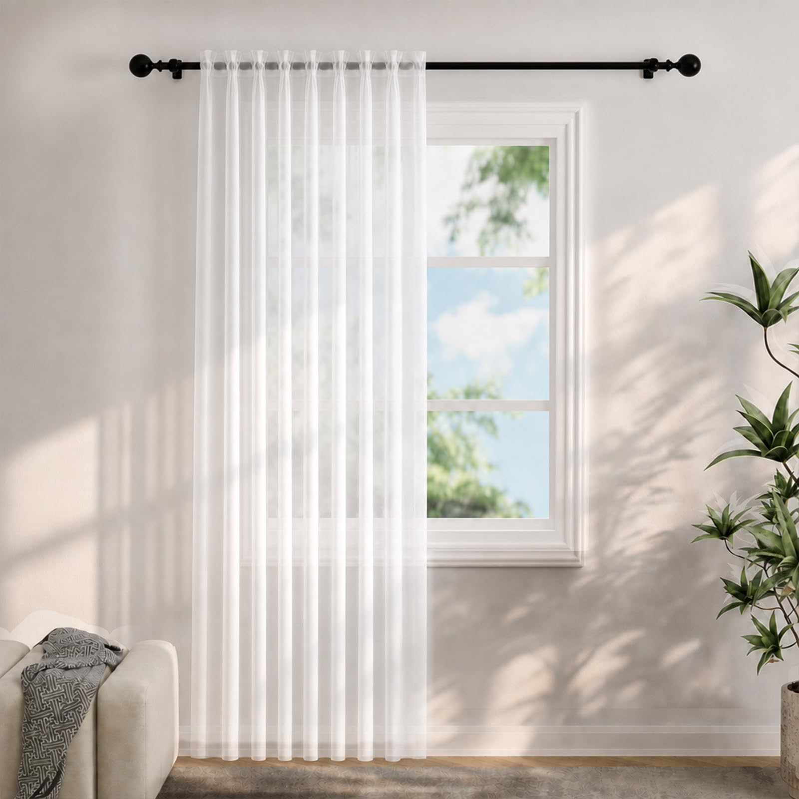 Voile Curtains for Windows 90 Drop, 1 Panel Dual Rod Pocket W56xL90 Inch