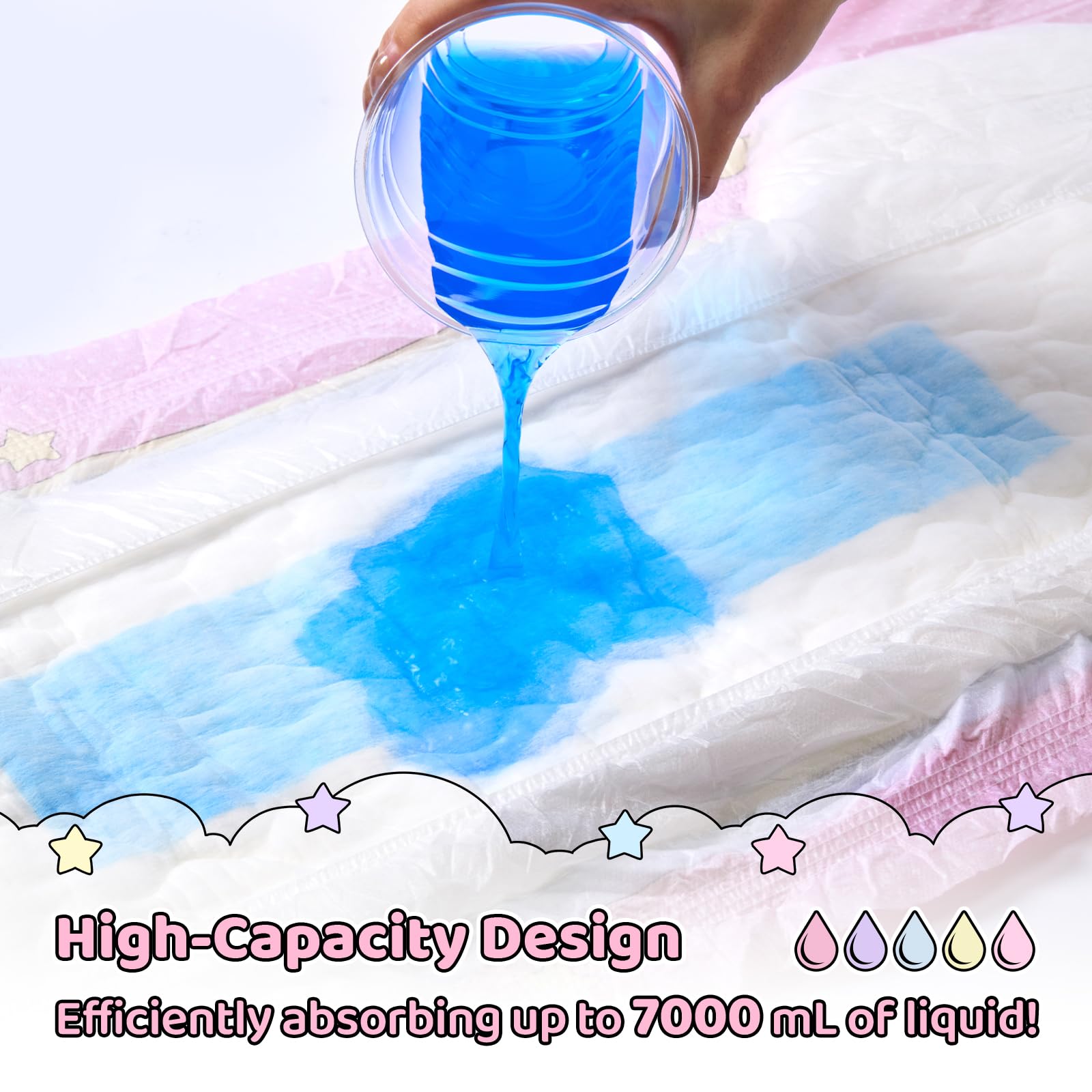 LittleForBig Ultra chłonne 7000 ml regulowane zapięcie na rzep tkaninowa pielucha z tylnym panelem z nadrukiem dla dorosłych 2 sztuki - Fairy Littles in Dreamland (duża 91 cm - 122 cm)