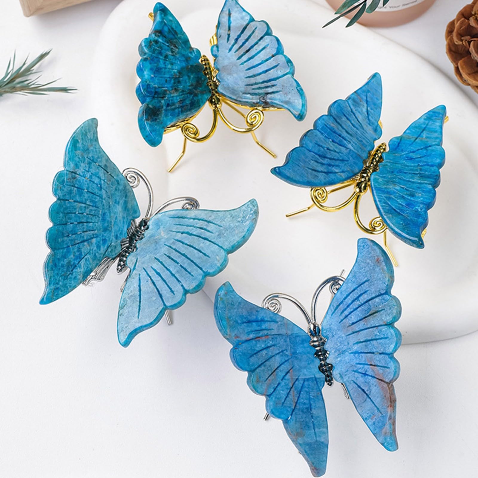 Amazon.co.jp: 天然クリスタル蝶の置物、飛んでいる青い蝶のグッズ置物