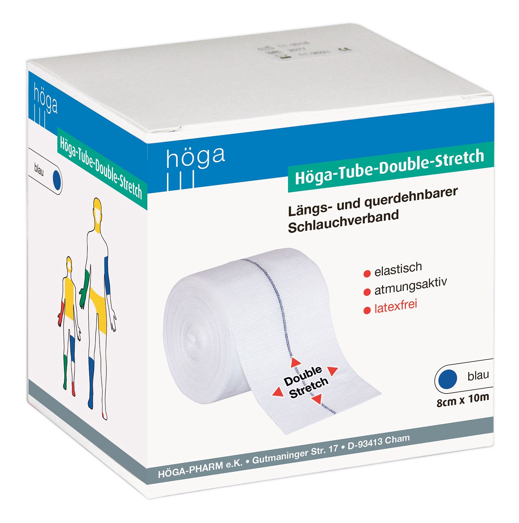 Höga Pharm Tube-Double-Stretch Bande de tuyau extensible extensible Bleu 8 cm x 10 m