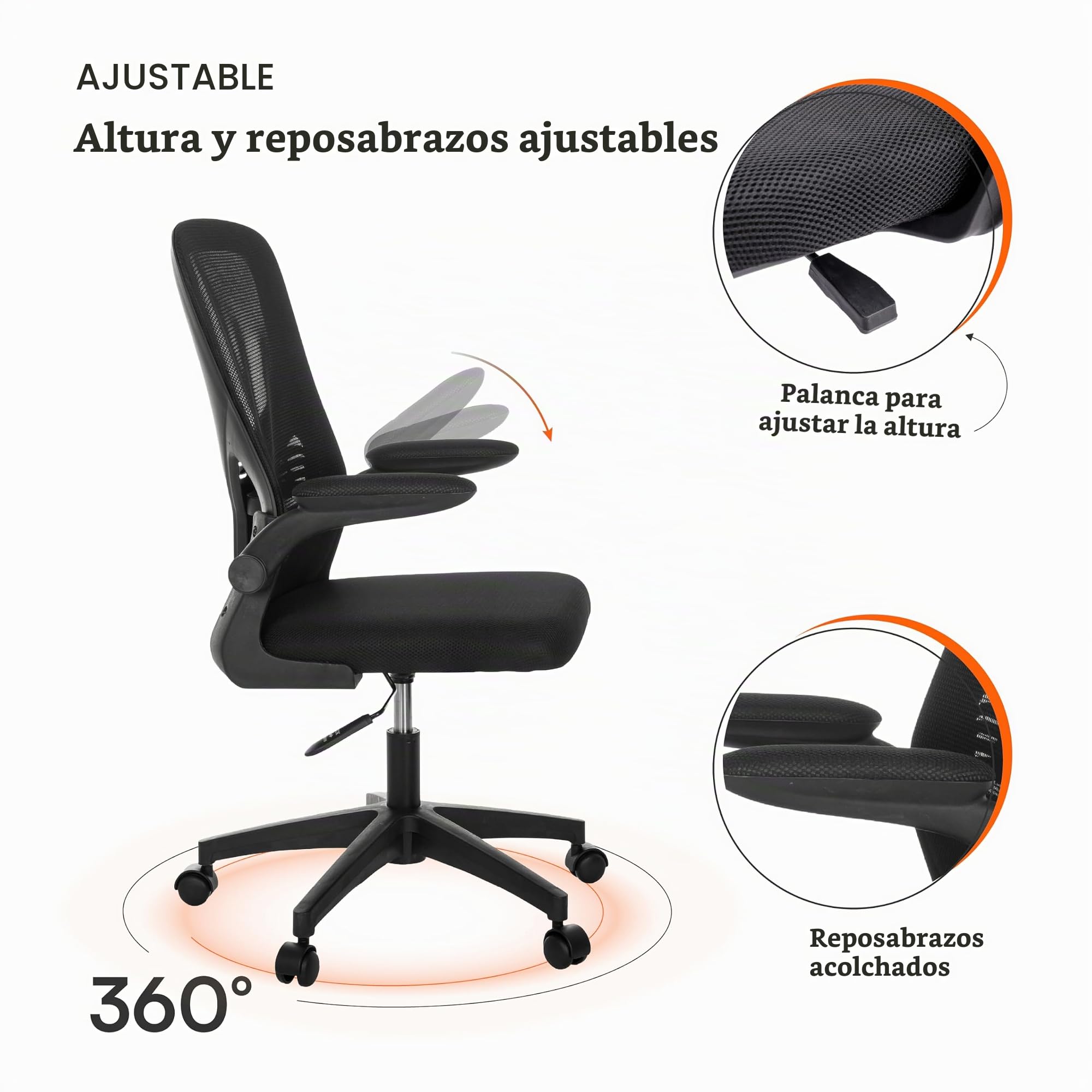 Baroni Home Silla de oficina ergonómica con soporte lumbar, reposabrazos reclinables acolchados, respaldo transpirable, altura ajustable 56 x 59 x 100 cm (negro)