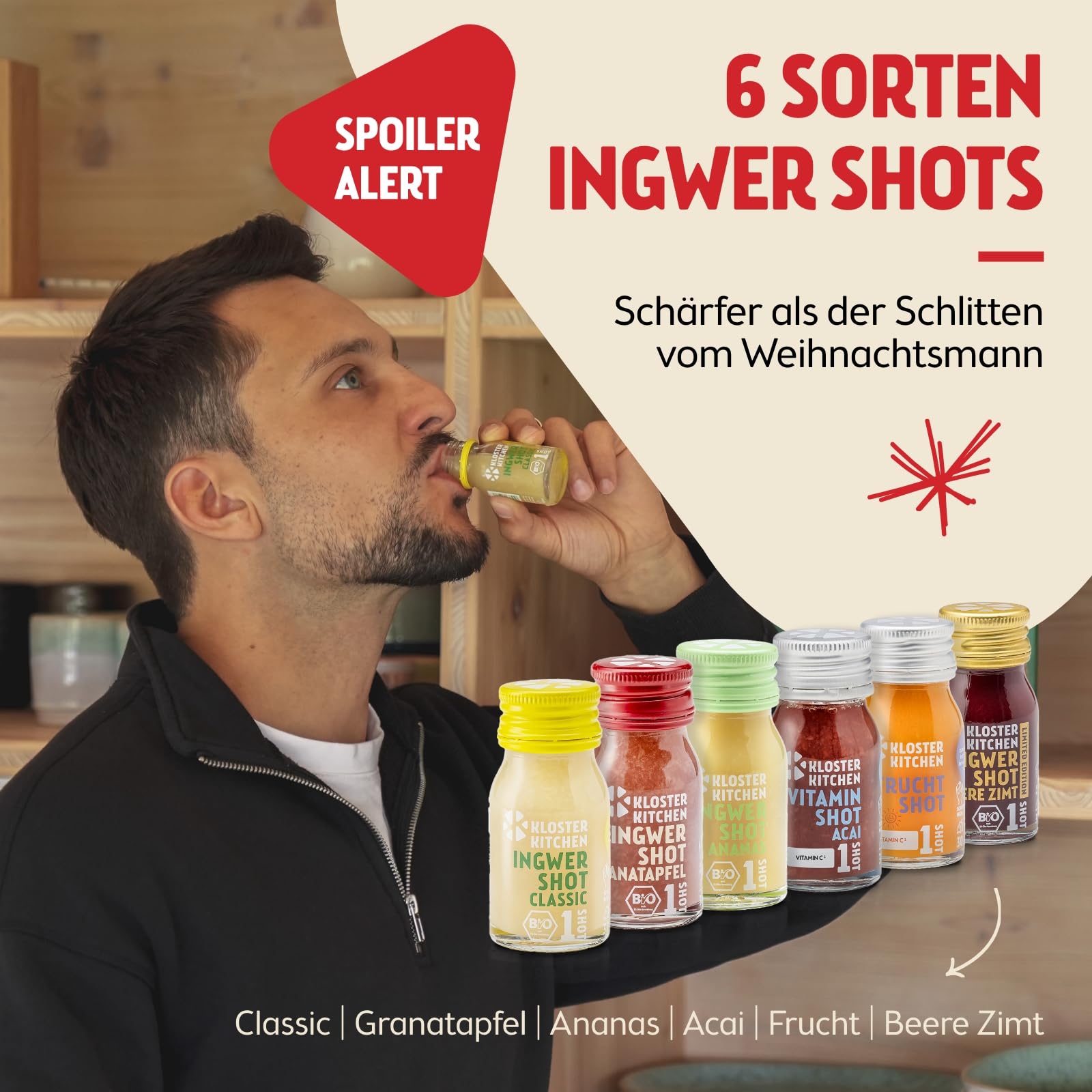 Kloster Kitchen Bio Ingwer Shots Adventskalender 2025 - Weihnachtskalender mit 35 Shotportionen - Bio-Getränke vegan