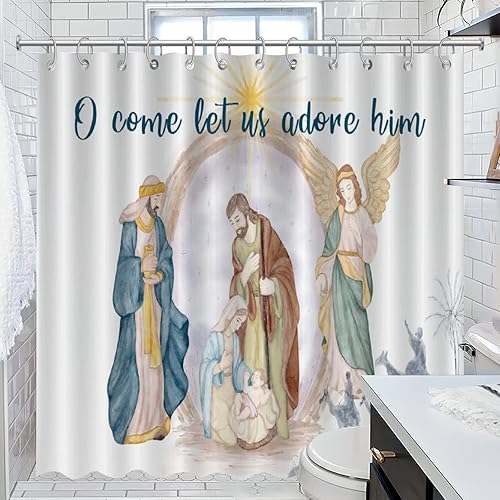 Cortinas de ducha con diseño de belén de Navidad, decoración cristiana de la Santa Familia, cortina de baño para el hogar, decoración de baño,