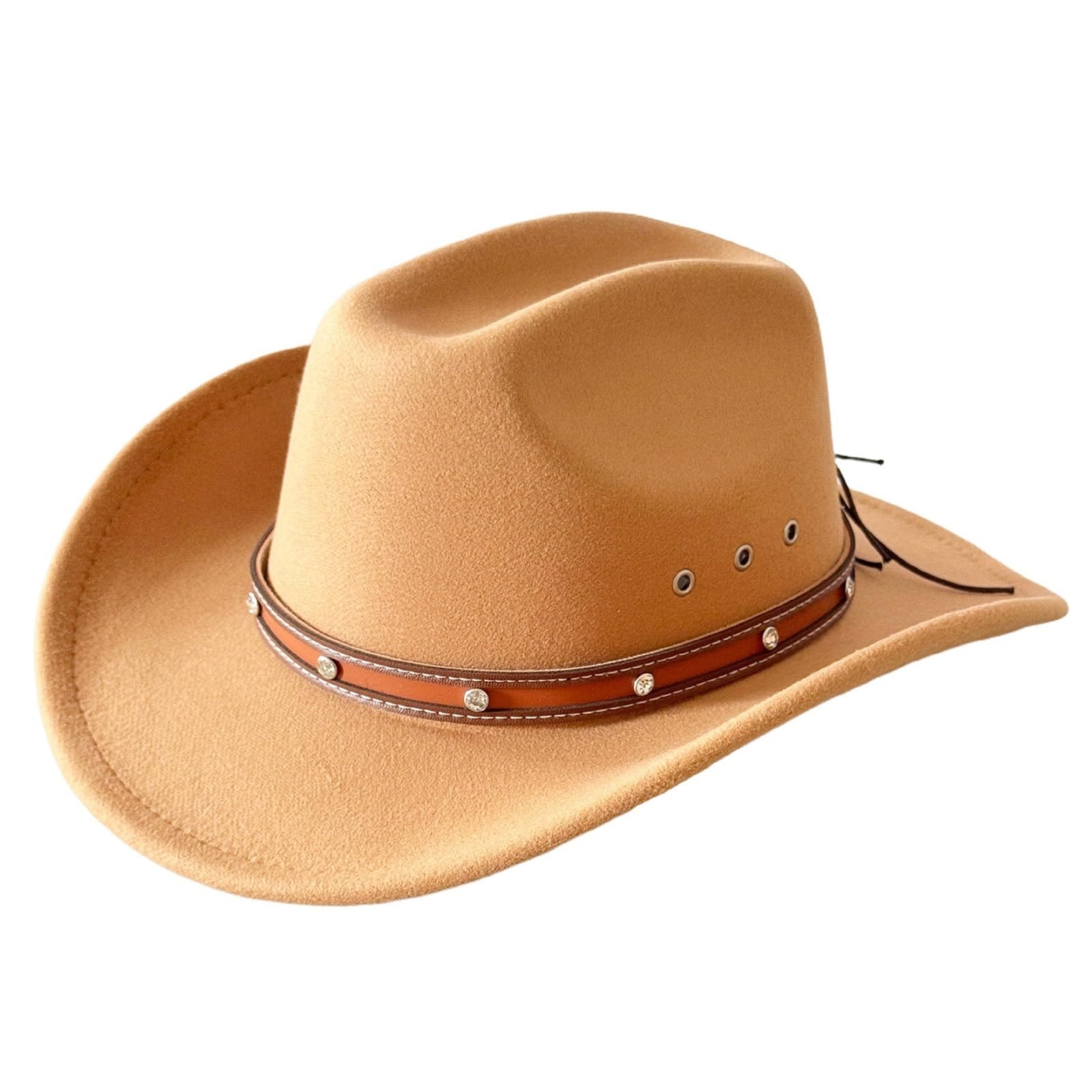 Cappello da Cowboy Vintage in Stile Western, Unisex, in Feltro, a Tesa Larga, con Cinturino in Pelle e Cinturino Regolabile for Il Mento