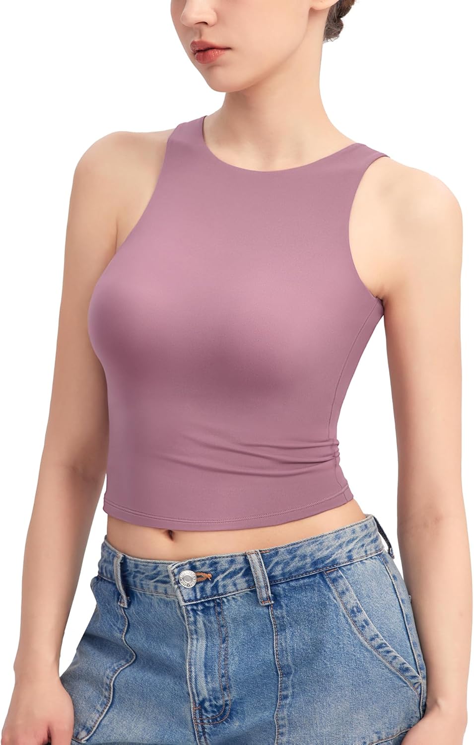 PUMIEY Women's High Neck Tank Top Sleeveless Summer Crop Tops for Women Smoke Cloud Pro Collection