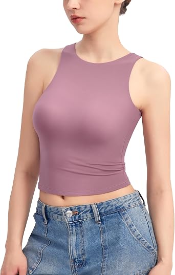 PUMIEY Womens High Neck Tank Top Sleeveless Summer Crop Tops for Women Smoke Cloud Pro Collection