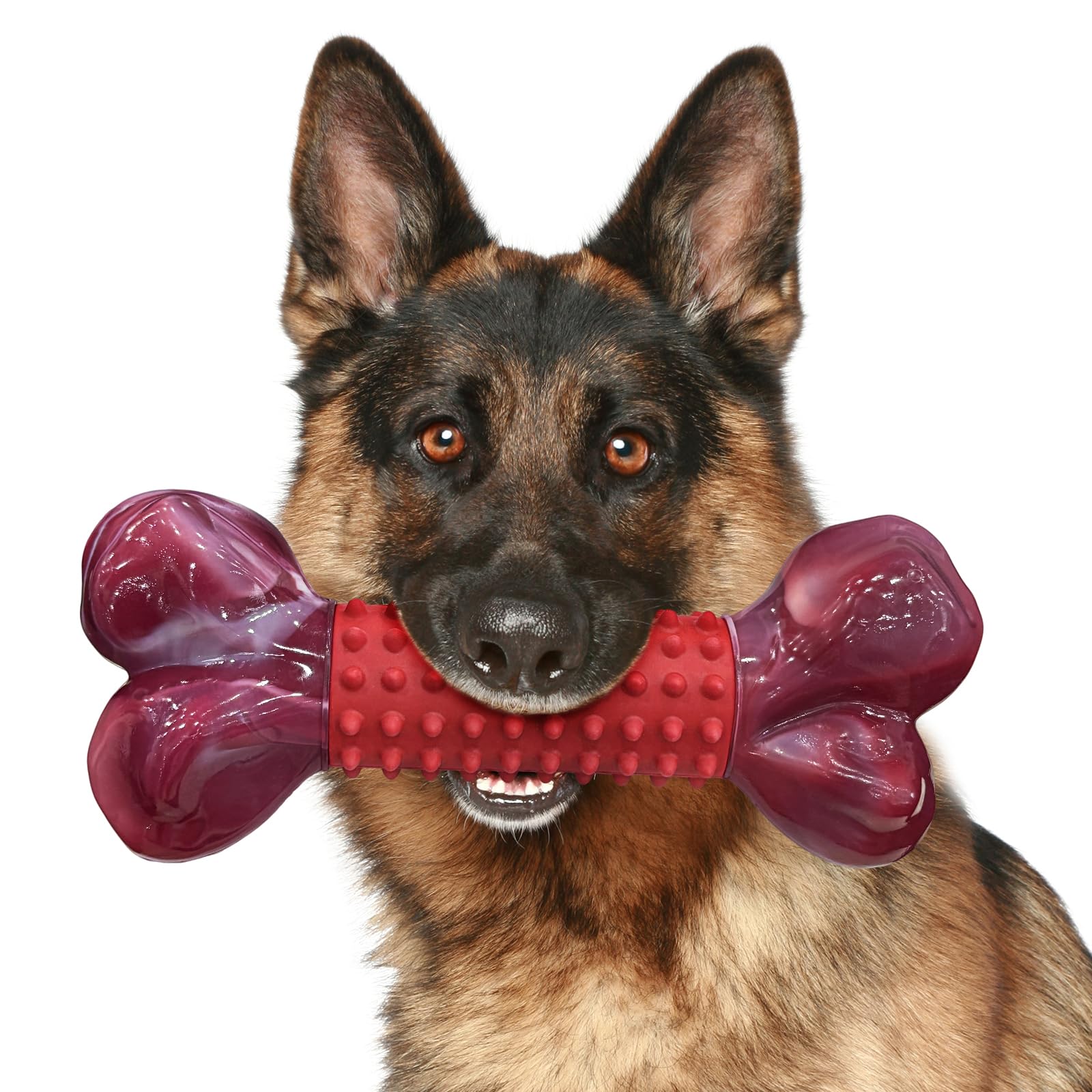 Juguetes para Perros Indestructible: Mordedor Perro para Masticadores Agresivos, Juguete Perro para Perros Medianos y Grandes, Nailon Duradero y Caucho Natural, Sabor A Carne de Res, Rojo