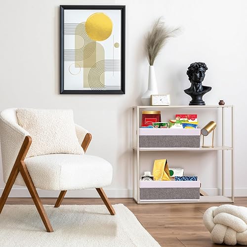 Miniatura 8 de Paquete de 1 contenedor de almacenamiento, cesta plegable para organizar, contenedor de tela con asas, blanco y gris, 15 x 6 x 5 pulgadas