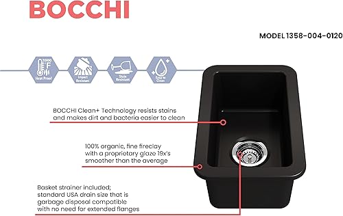 Miniatura 3 de BOCCHI Sotto - Fregadero de barra de doble montaje de arcilla refractaria de 12 pulgadas con colador en negro mate