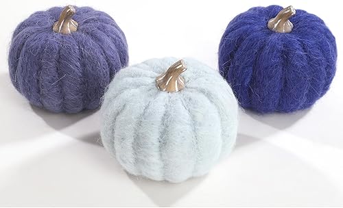 DN DECONATION 3 calabazas decorativas de calabaza, calabazas de lana azul marino para decoración, calabaza de tela pequeña como centro de mesa para