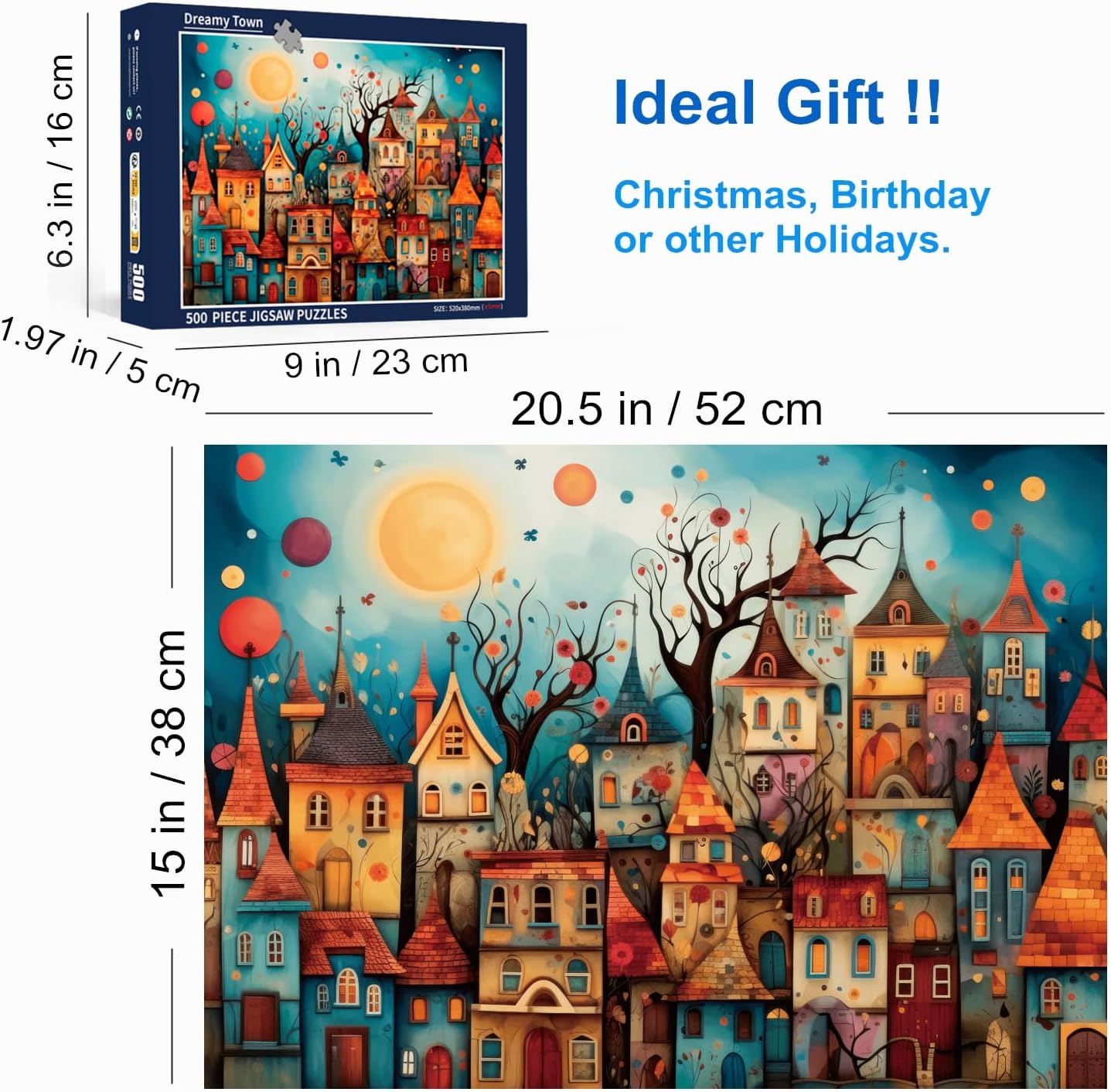 500 Piece Puzzles for Adults Dreamy Towns 20.5 x 15 Inch 500 Piece Jigsaw Puzzles for Adults Puzzles 500 Pieces for Adults Educational Challenge Puzzle
