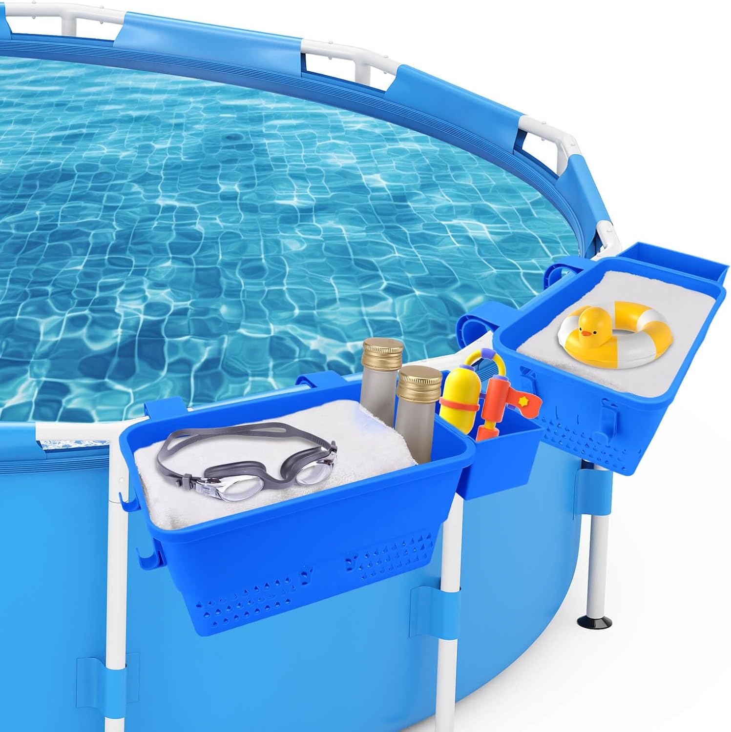 2 Pack Poolside Storage Basket, Pool Cup Holder, Above Ground Pool Organizer Accessories,Pool Toy Basket/Storage Bin Containers Fits for Most Frame Pools(blue)